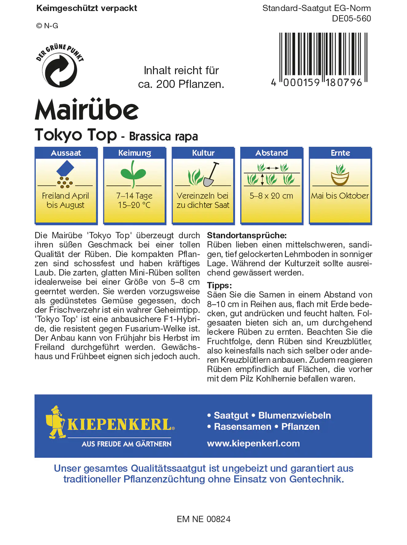 Kiepenkerl Mairübe Tokyo Top F1 Inhalt reicht für ca. 200 Pflanzen