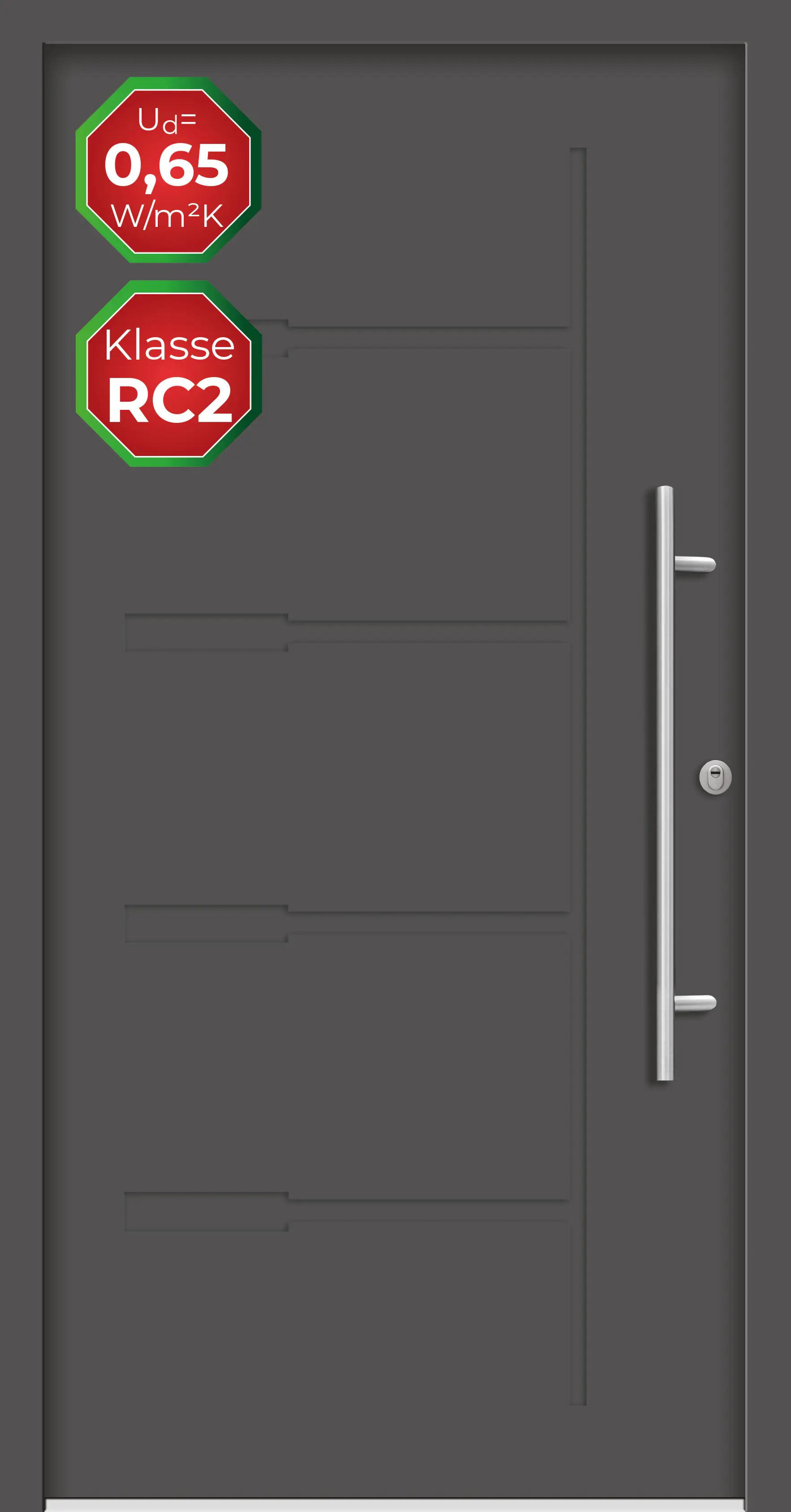 Splendoor Haustür Passivedoor Premium H1 RC2 Anthrazit DIN Rechts 110 x 210 cm