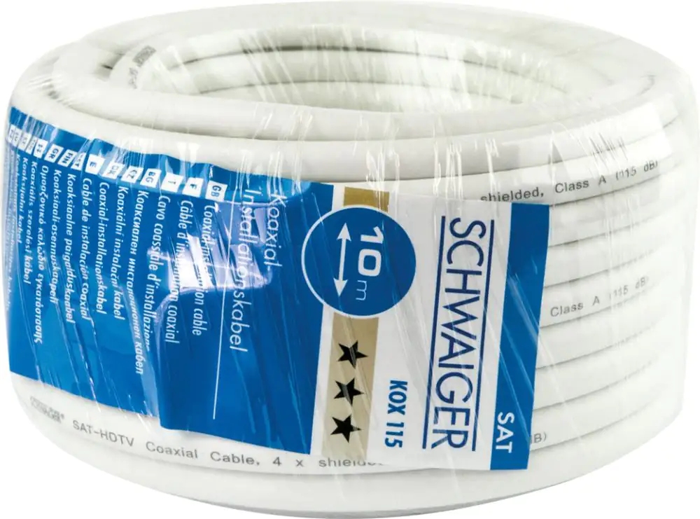 Schwaiger Koaxialkabel KOX11510 052 (115dB) weiß, 10,0m, 4-fach geschirmt, ohne F Stecker