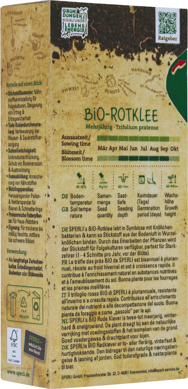Sperli Saatgut BIO Rotklee Bodenkur für ca. 60 m²