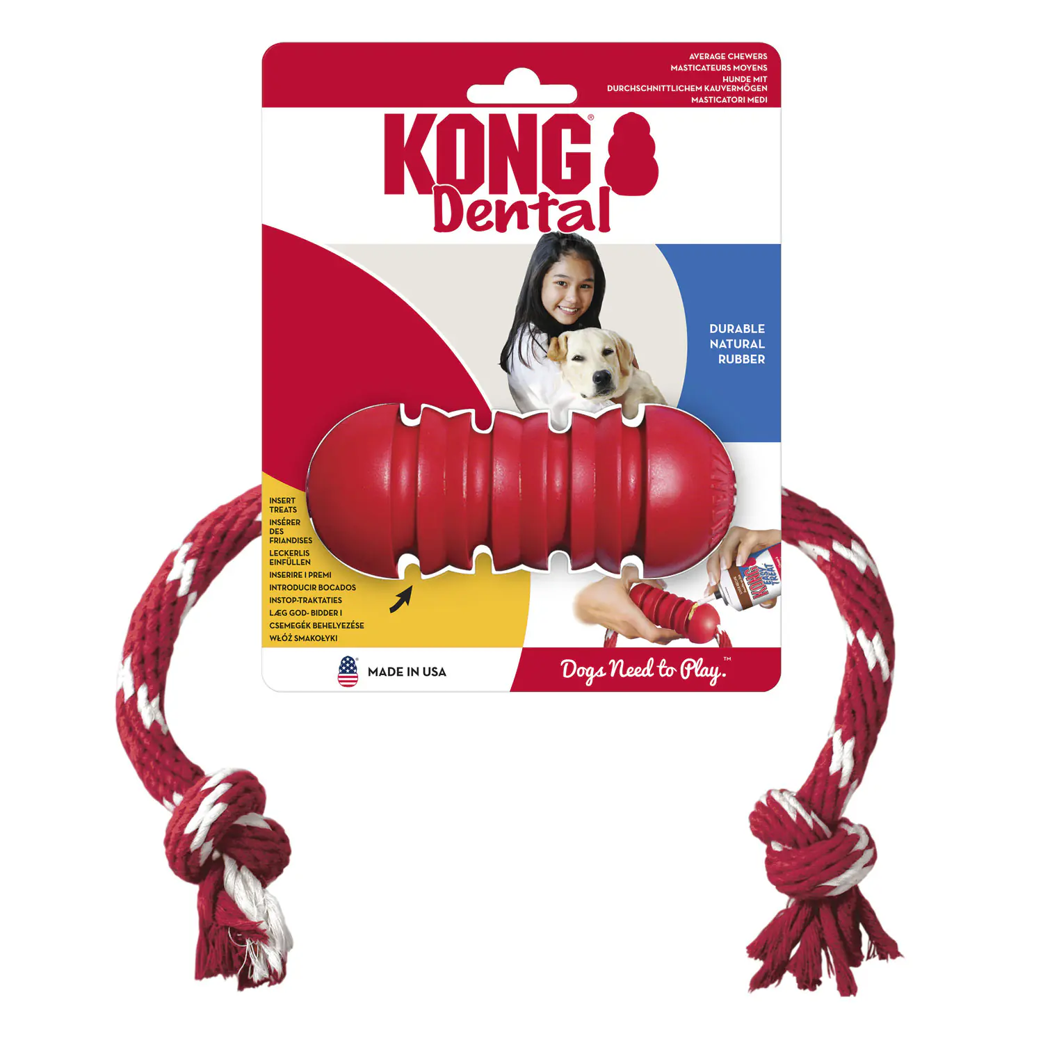 Kong Hundespielzeug Dental Stick mit Tau 60 cm rot