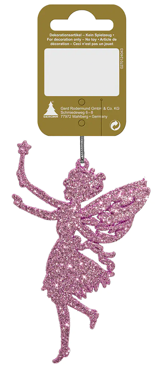 Weihnachtsanhänger Fee rosa 6,5 x 11 cm