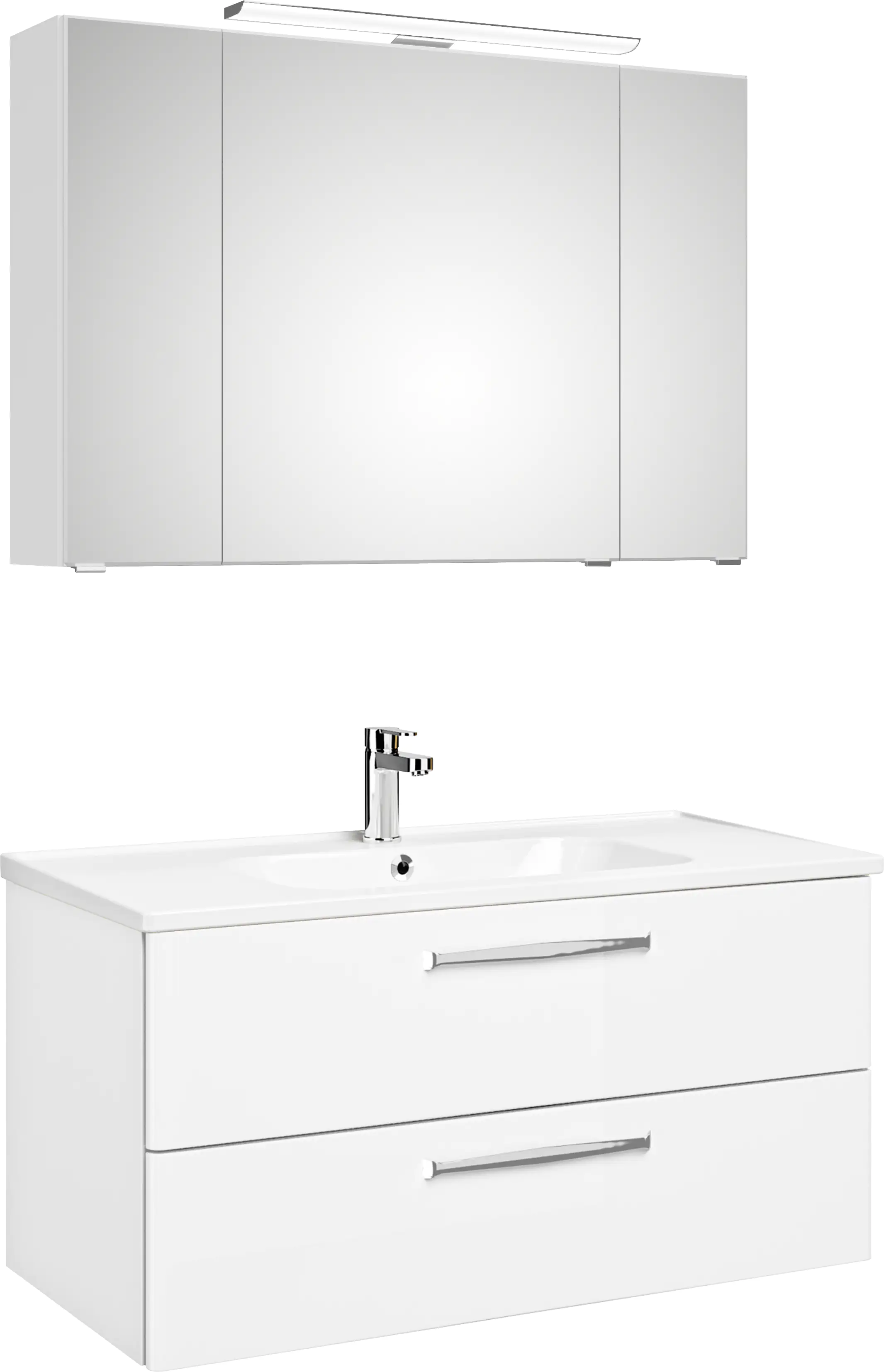 4017026118868 Pelipal Badmöbel-Set Trentino Weiß Hgl/Weiß Glanz mit Keramik-Waschtisch + LED-Leuchte 109 cm