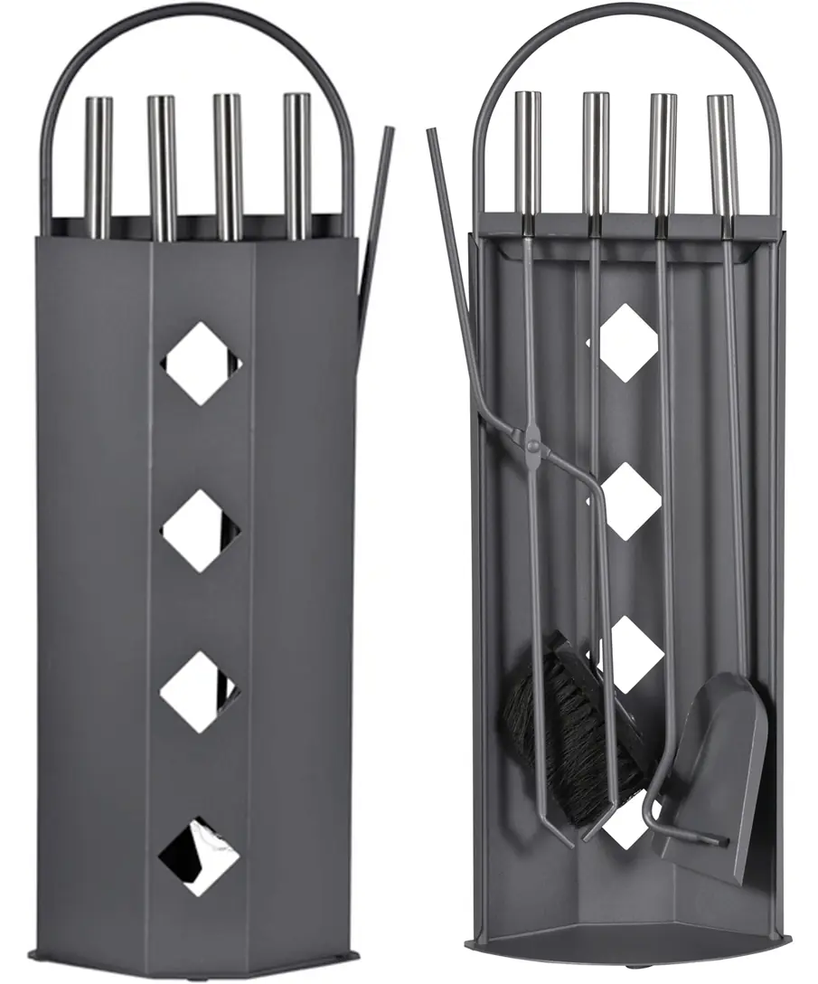 Kaminbesteck 5-teilig Ständer grau lackiert