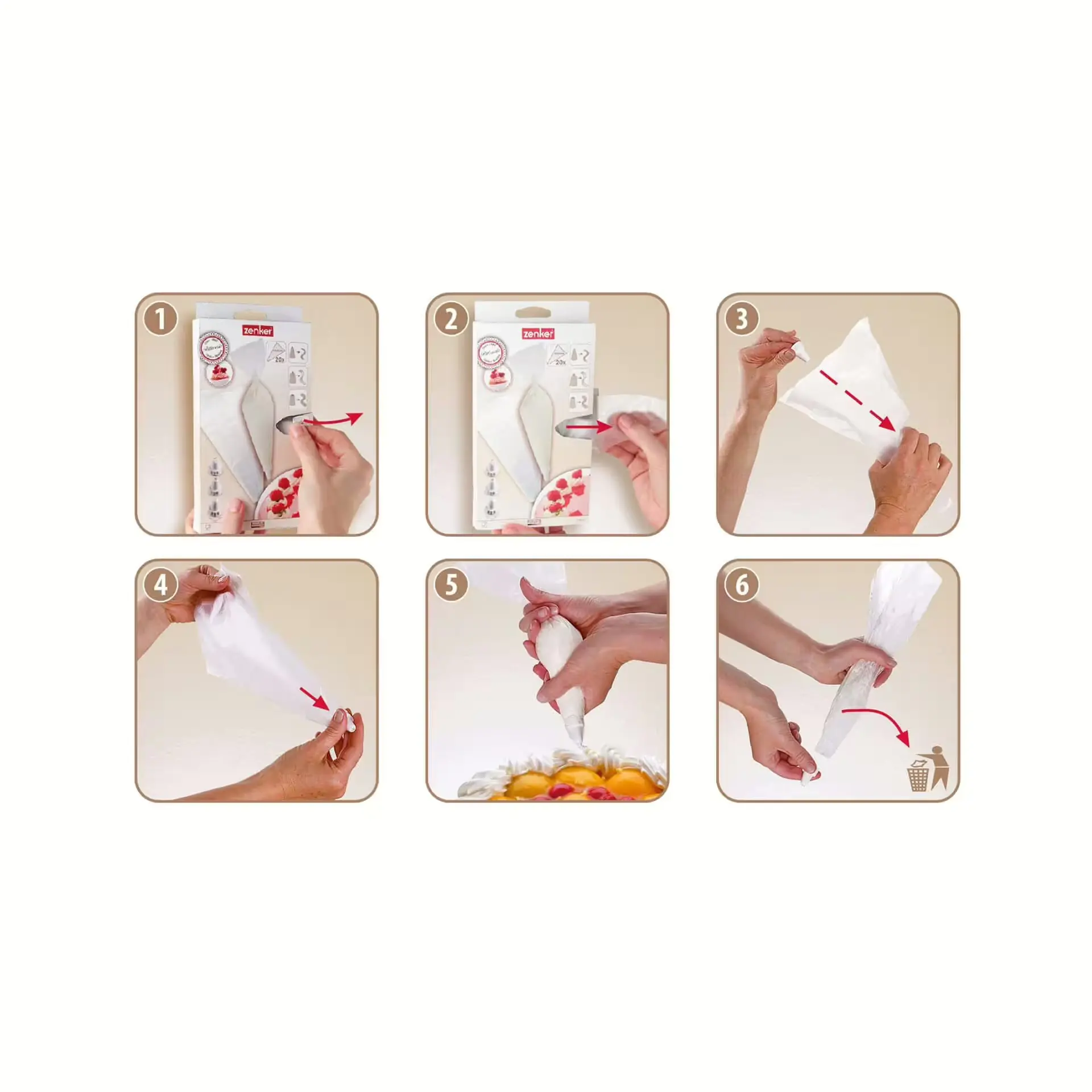 Zenker Einwegspritzbeutel 20 Stück inkl. 3 Tüllen 33 cm