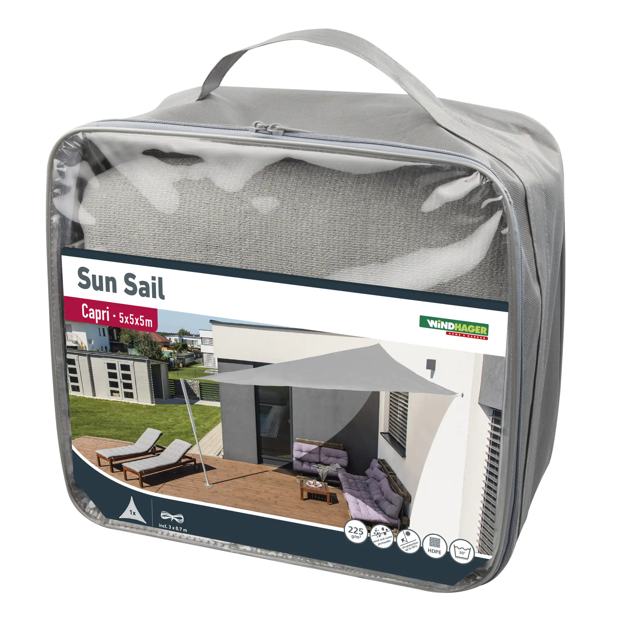 Windhager Sonnensegel Capri 5 x 5 x 5 m, grau