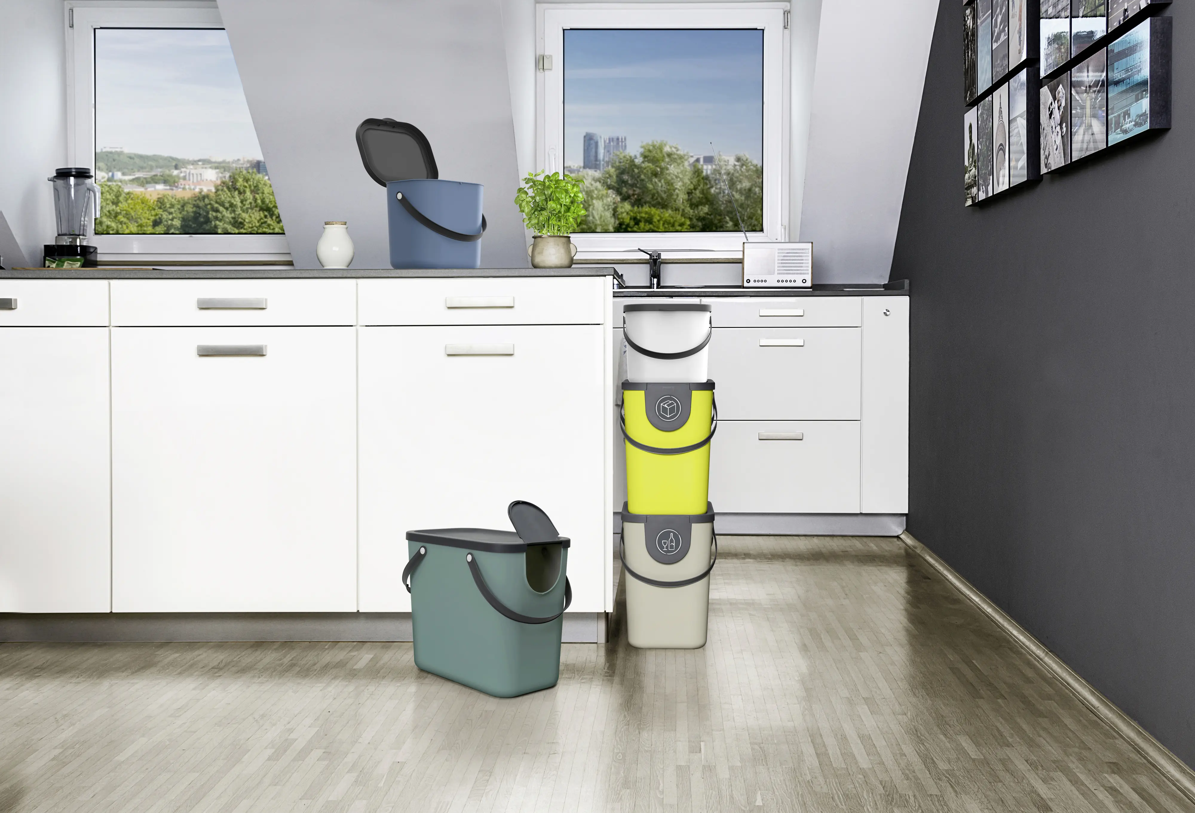 Rotho Mülltrennungssystem Albula 6 L mistletoe white Recyclingbehälter