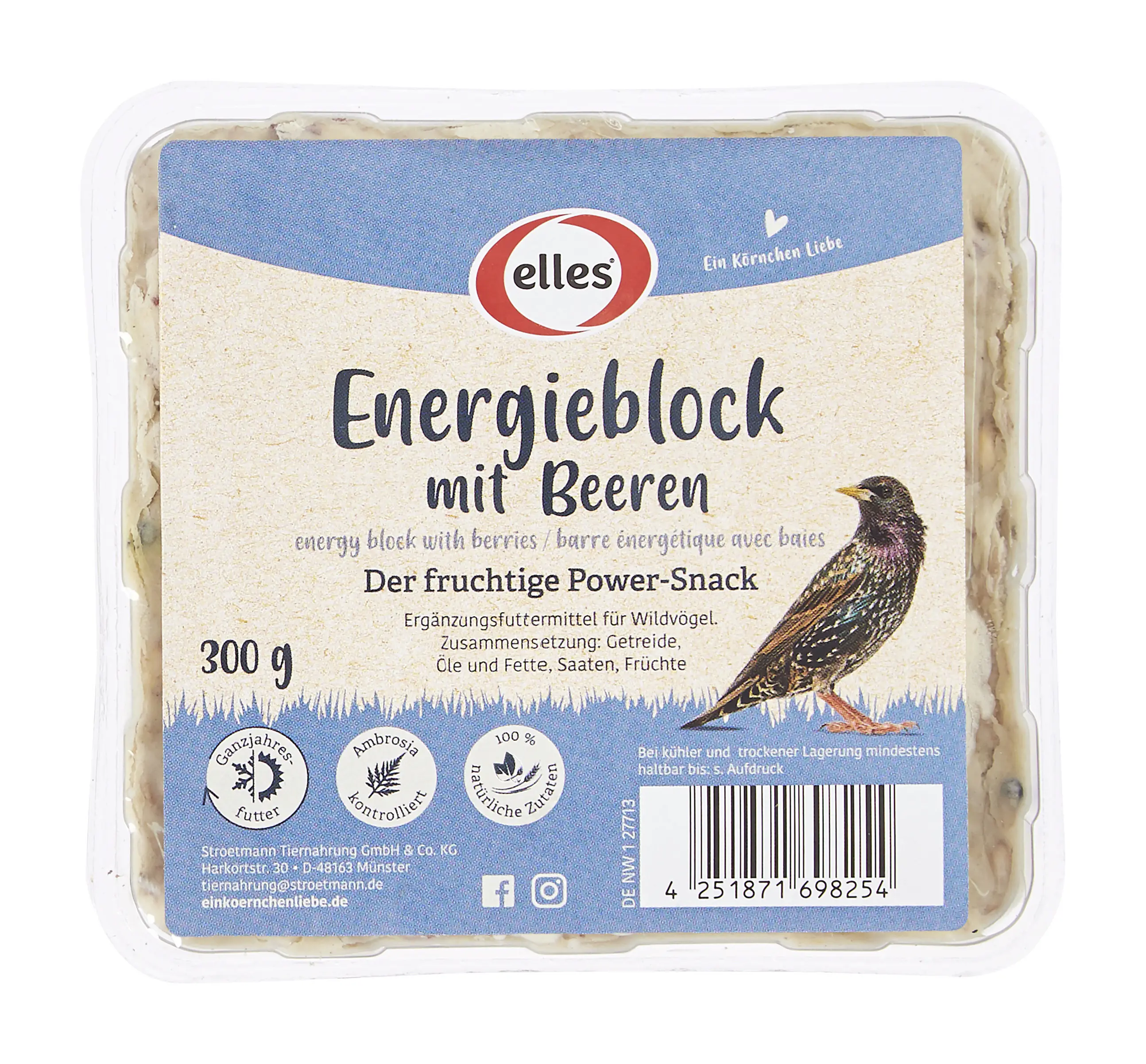 Elles Wildvogelfutter Energieblock mit Beeren 300 g Elles Wildvogelfutter Energieblock mit Beeren 300 g