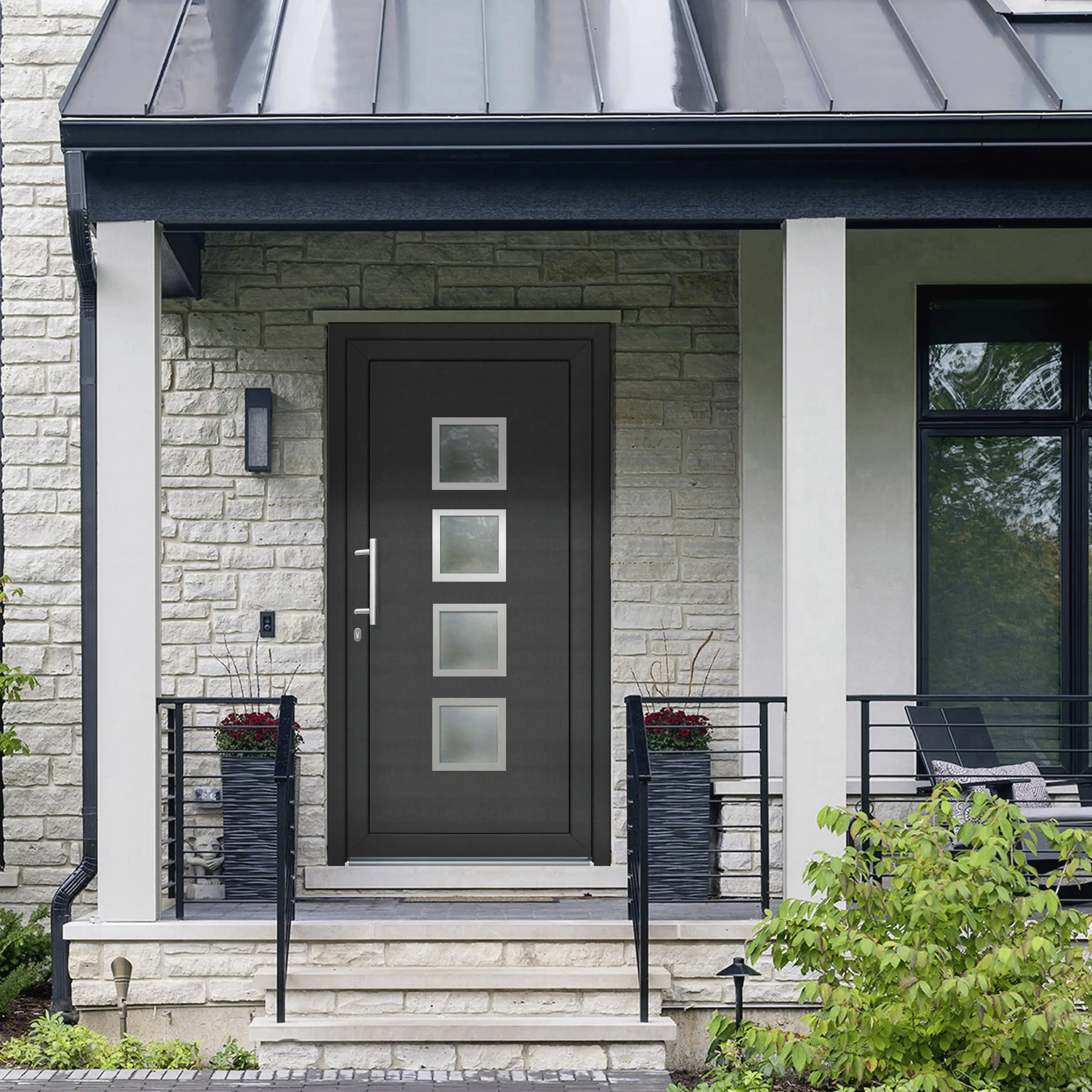Panto Kunststoff-Haustür K025 110 x 210 cm DIN L innen weiß/außen anthrazit