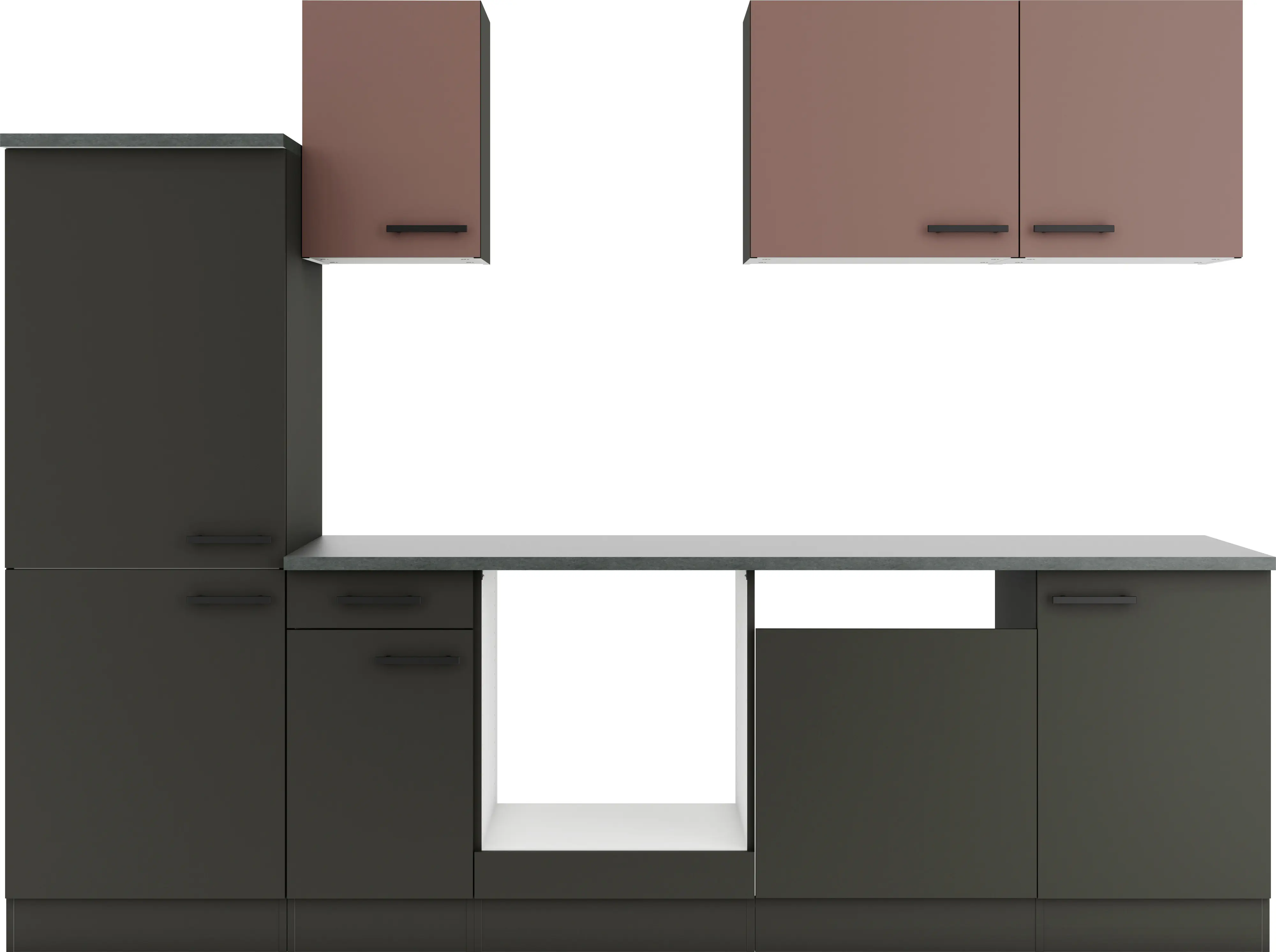 Optifit Küchenzeile Nizza 407/Madrid 420 ohne Geräte rostrot/anthrazit 270 cm