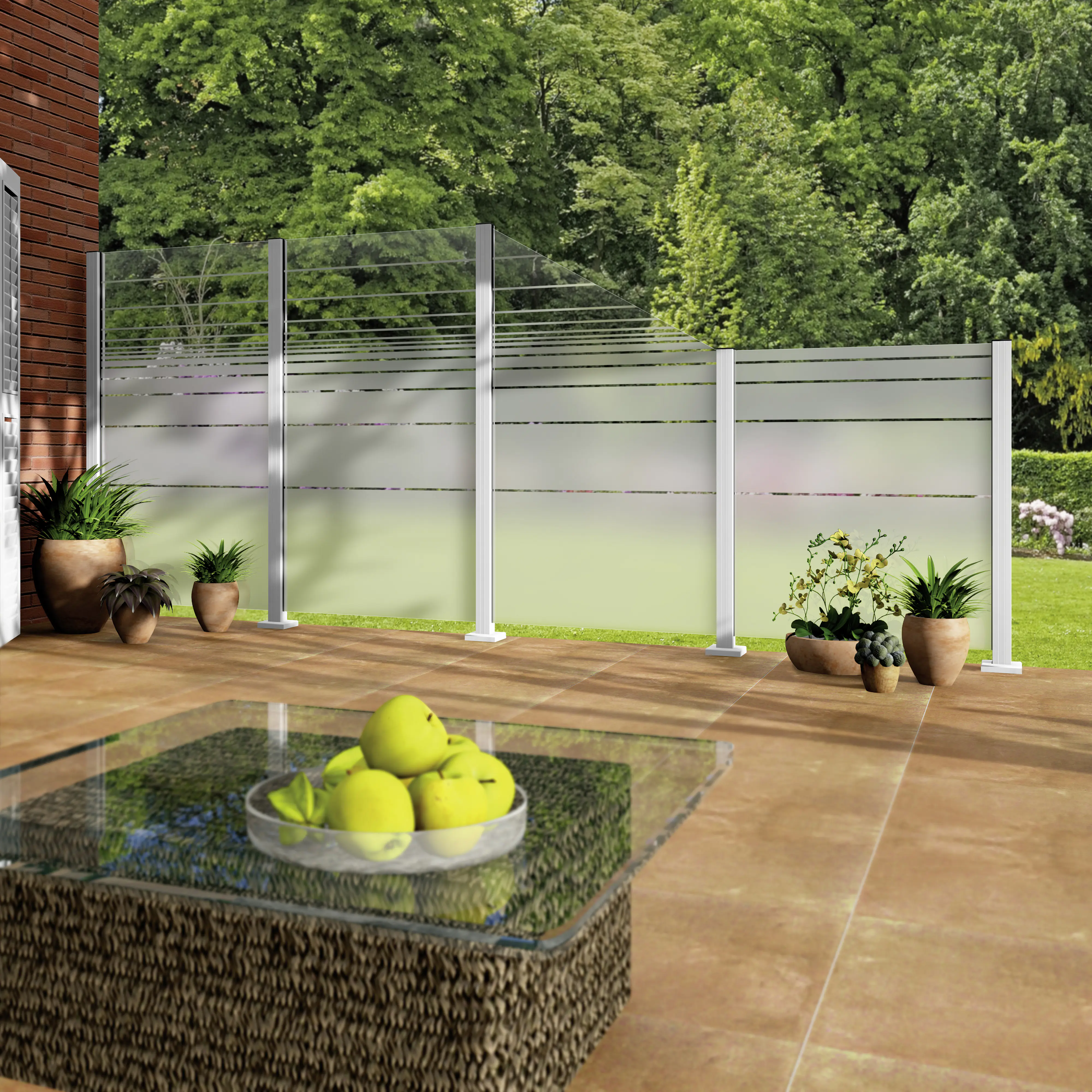 Ambiente Glaszaun Erweiterungsset Klarglas mit Siebdruck 187 x 107,2 cm weiß