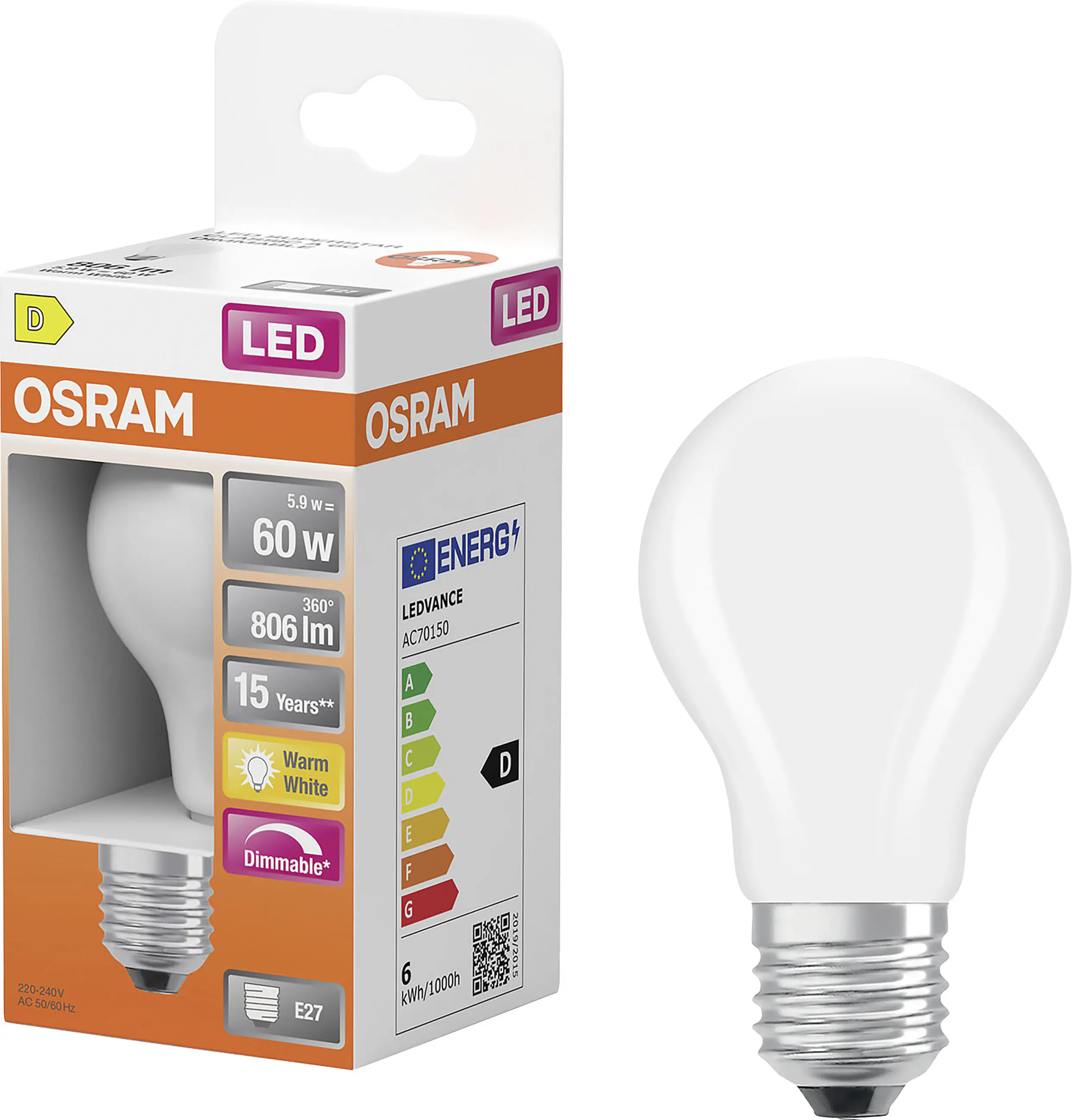 Osram LED Leuchtmittel E27 Superstar Classic 5,9W matt dimmbar warmweiß