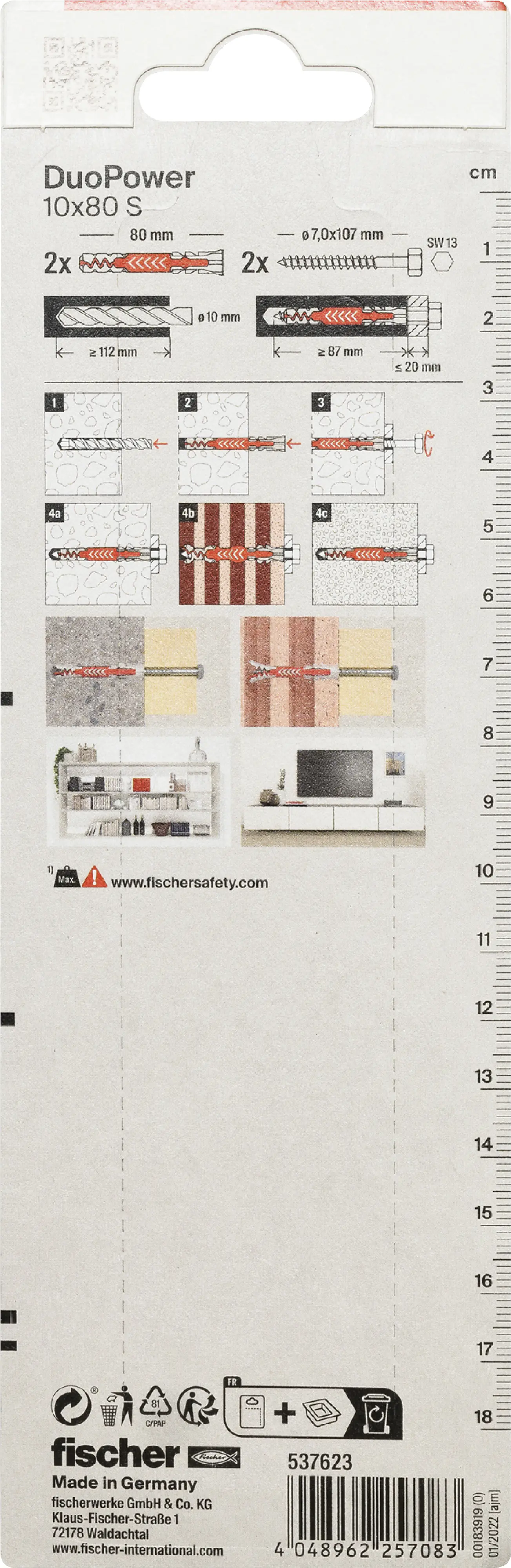 Fischer Dübel DuoPower 10 x 80 mm mit Schrauben - 2 Stück