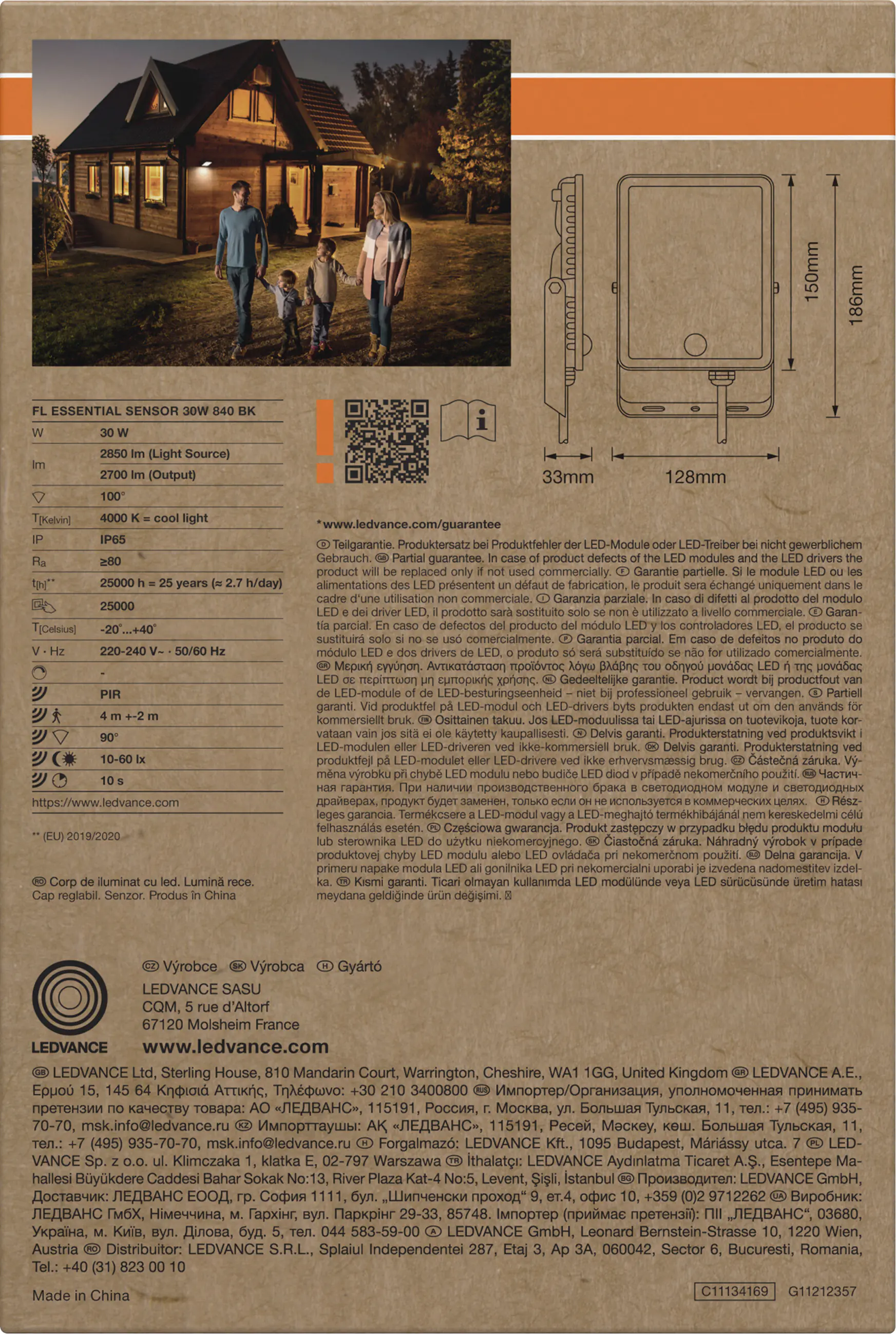 Osram LED-Außenleuchte Floodlight Essential mit Bewegungsmelder 18,6 cm neutralweiß schwarz