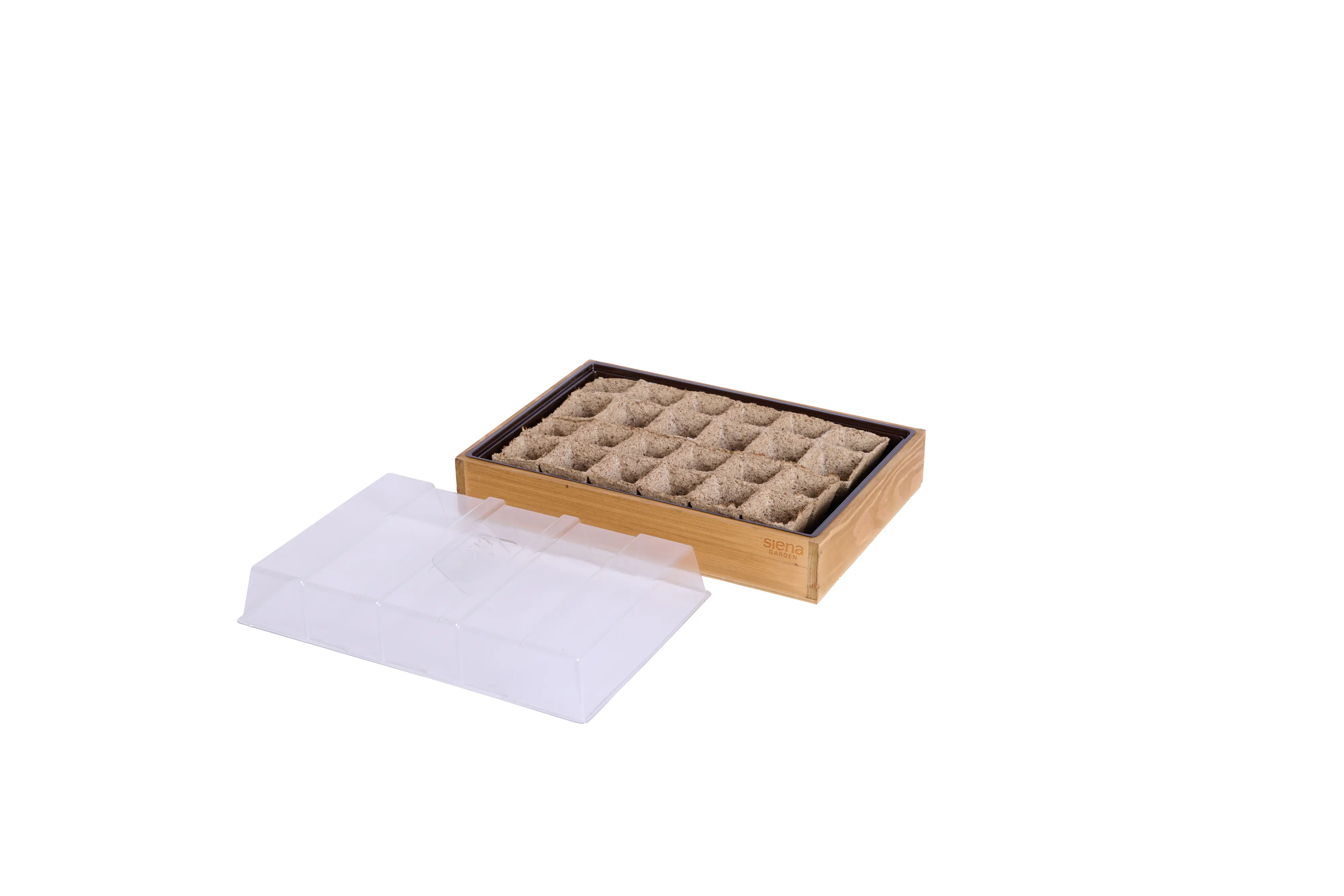 Siena Garden Anzucht-Gewächshaus Holzkiste inkl. 24 Töpfen 36 x 24 x 6 cm
