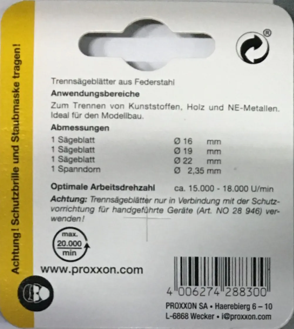 Proxxon Micromot Trennsägeblätter 16 mm 19 mm 22 mm Proxxon Micromot Trennsägeblätter 16 mm 19 mm 22 mm