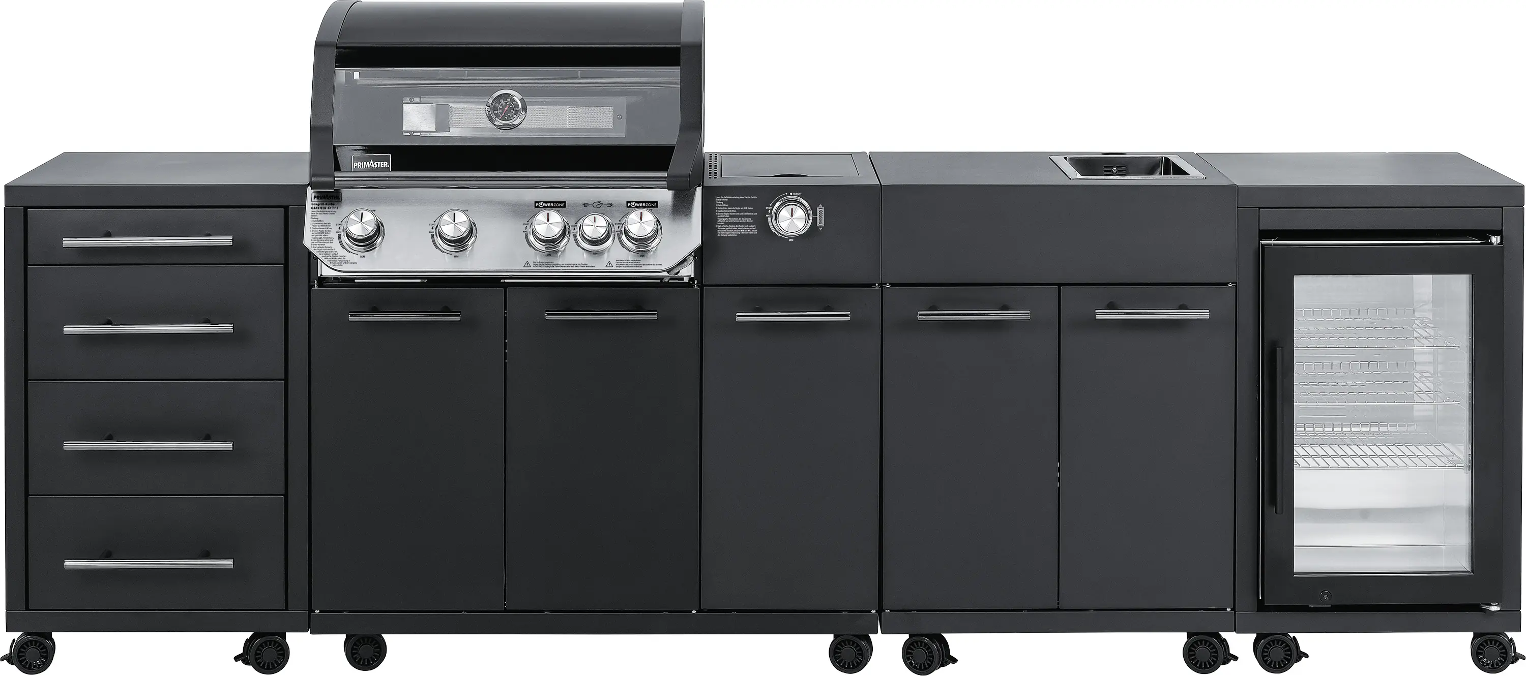 Primaster Outdoorküche Oakfield inkl. Gasgrill + Kühlschrank & Spüle 274 x 122 cm
