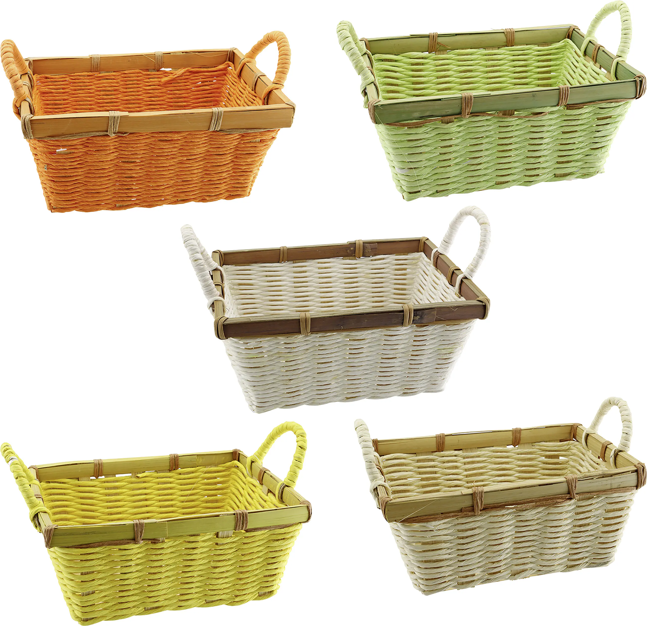 Holzkorb Ostern rechteckig Holz 19 x 15 cm bunt mit Griffen