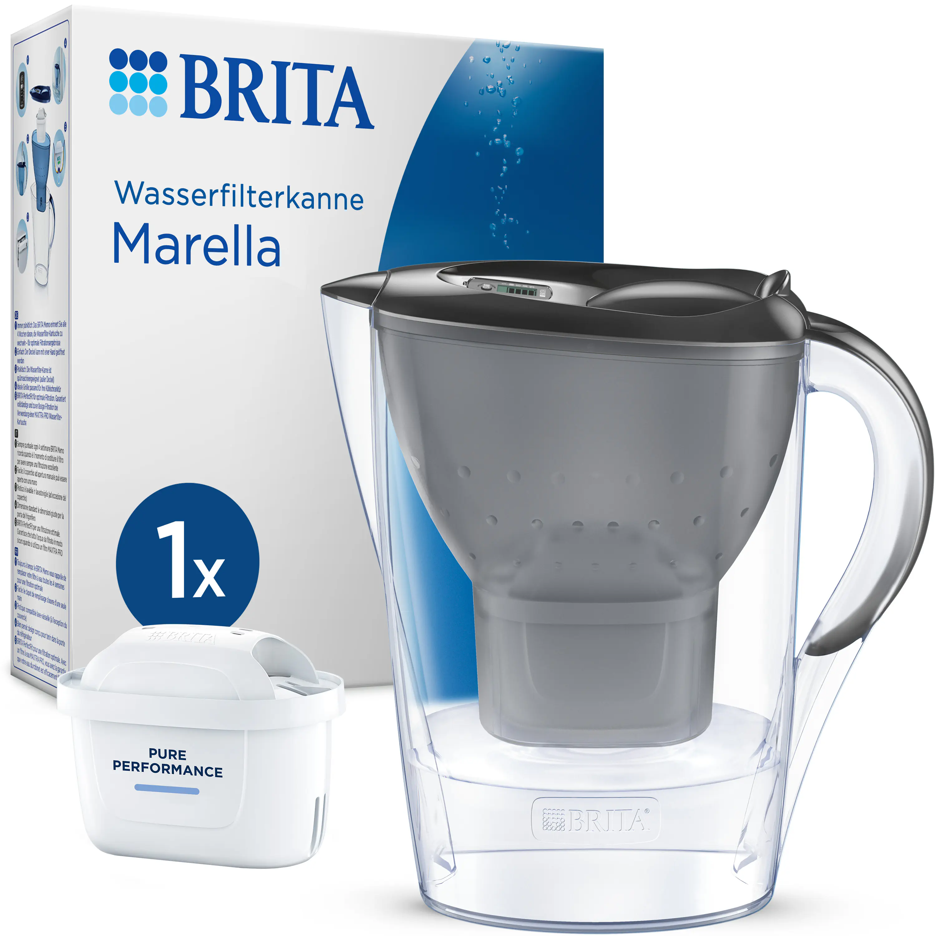 Brita Wasserfilter-Kanne Marella graphit, 2,4 l Füllmenge