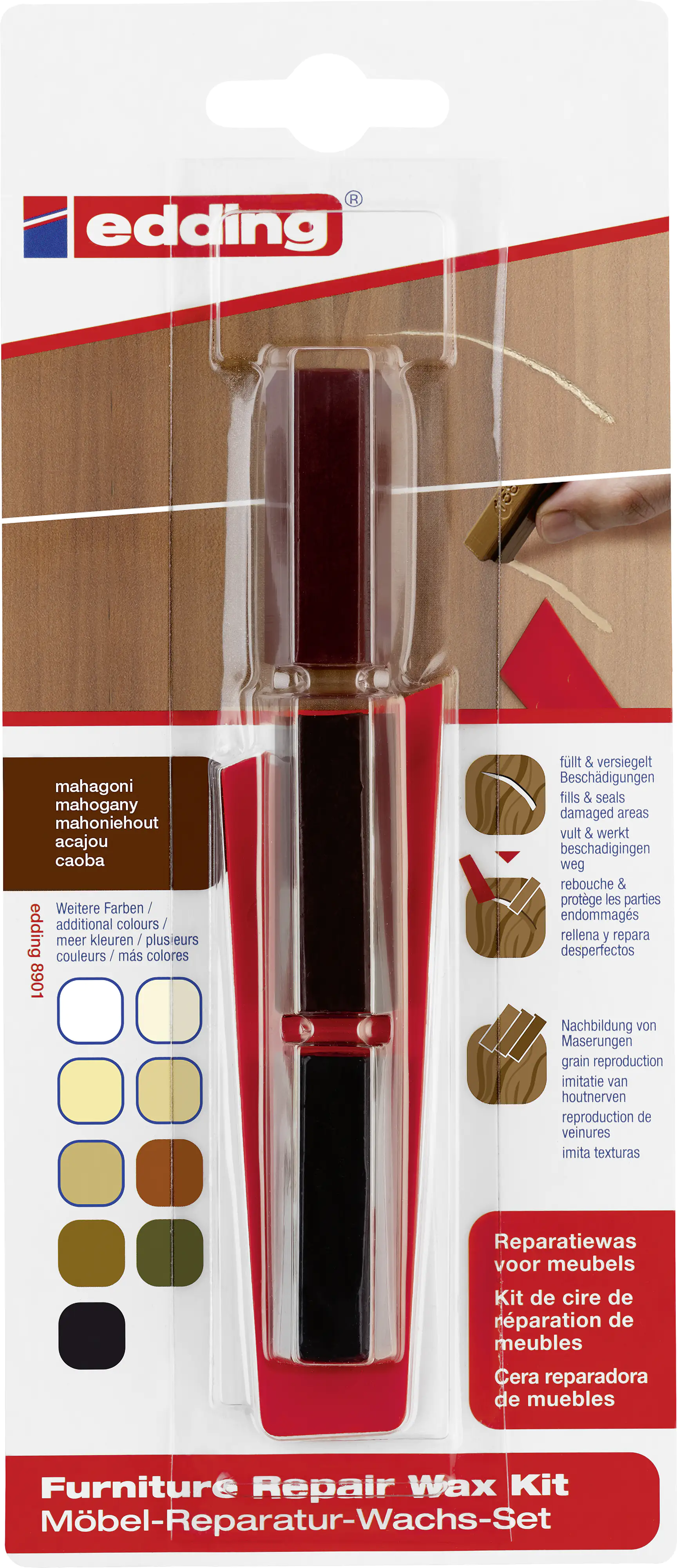 Edding Möbel-Reparaturwachs-Set 8901 mahagoni