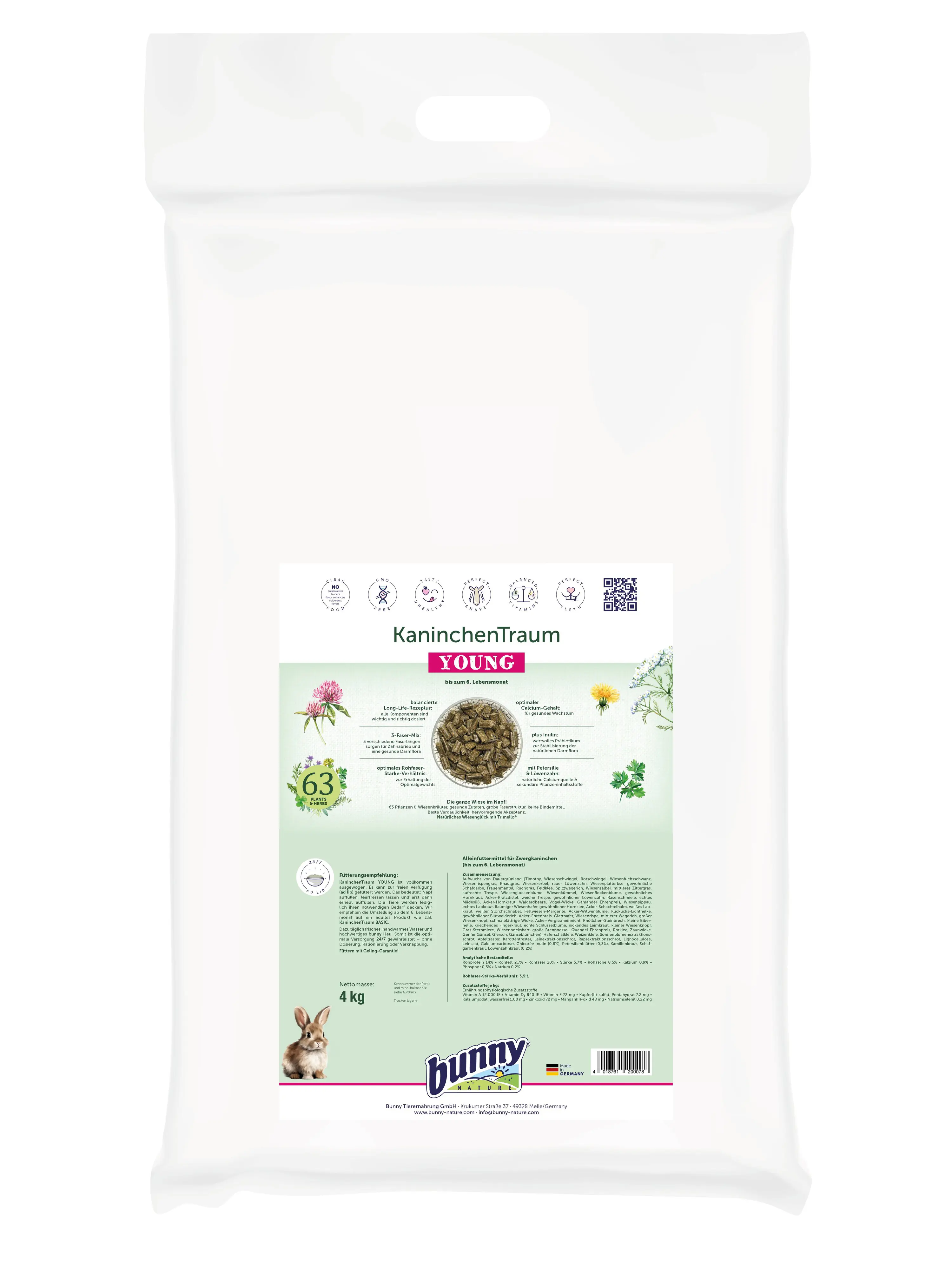 bunny KaninchenTraum YOUNG 4kg für Zwergkaninchen bis zum 6. Lebensmonat