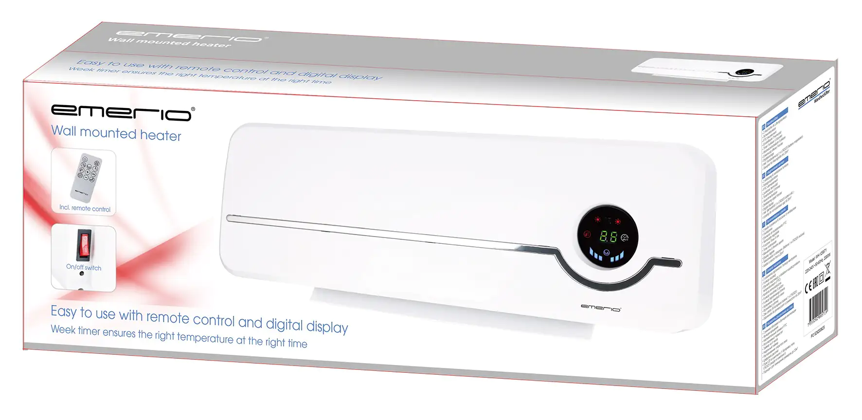 Emerio Wand-Heizlüfter Fernbedienung, 2000 Watt, Timer