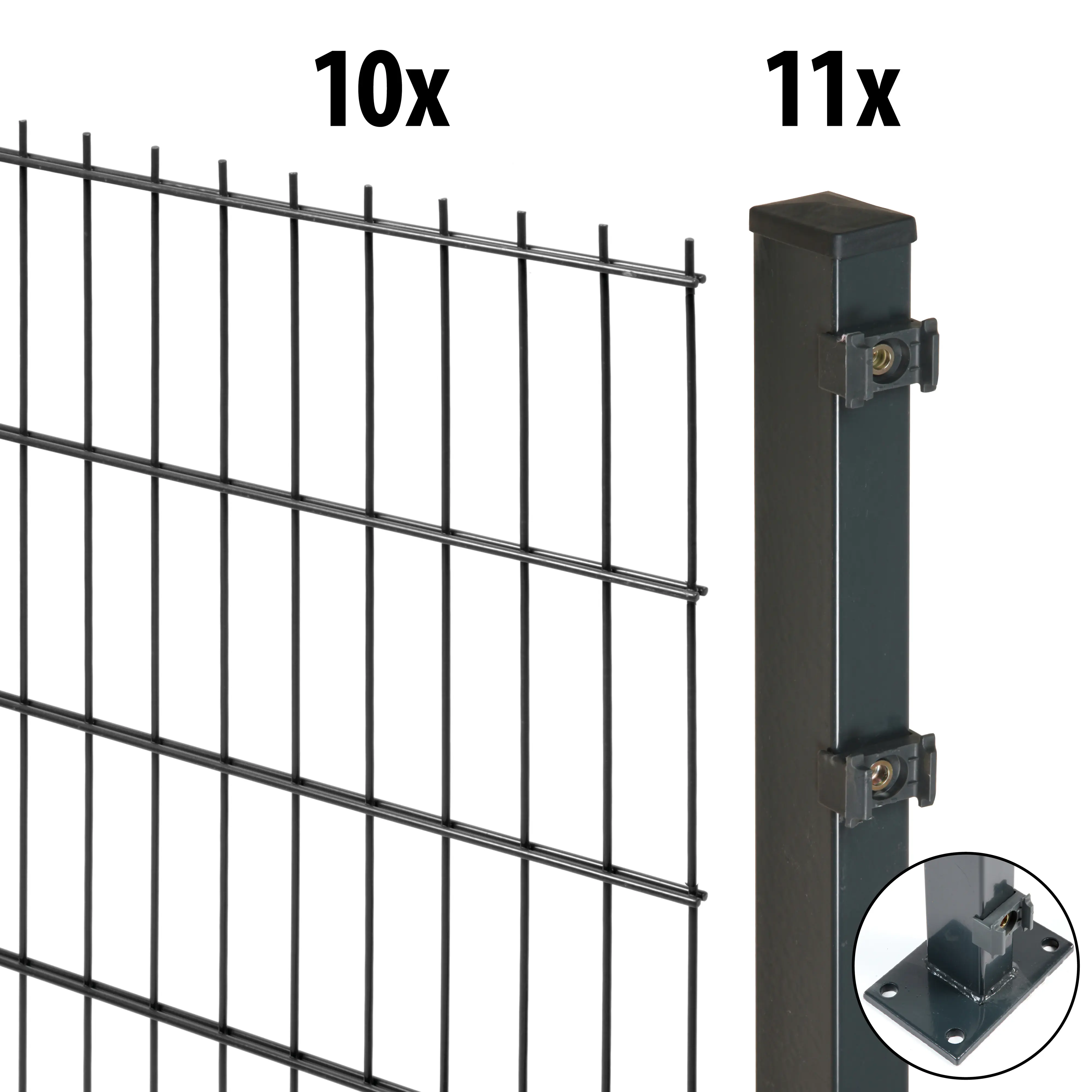 Floraworld Doppelstabmatten-Zaun Set Comfort 20 m 201 x 183 cm inkl. 11 Pfosten 189 cm anthrazit