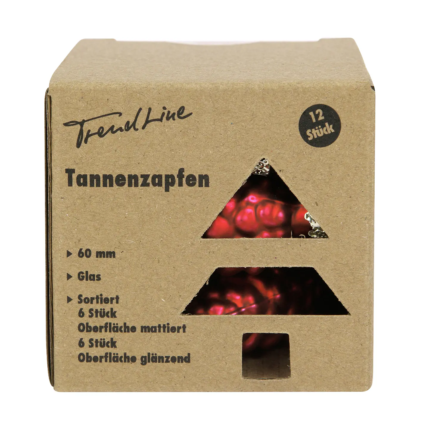 TrendLine Weihnachtskugeln Glas-Tannenzapfen 6 cm ochsenblut 12 Stück