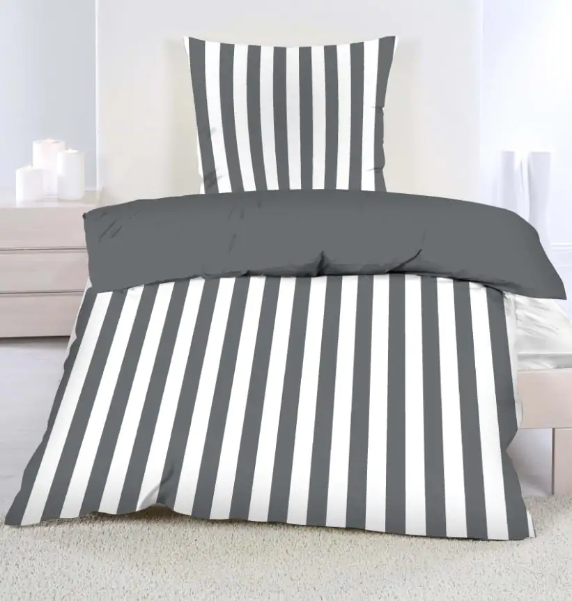 Bettwäsche Renforce Streifen anthrazit, 135 x 200 cm