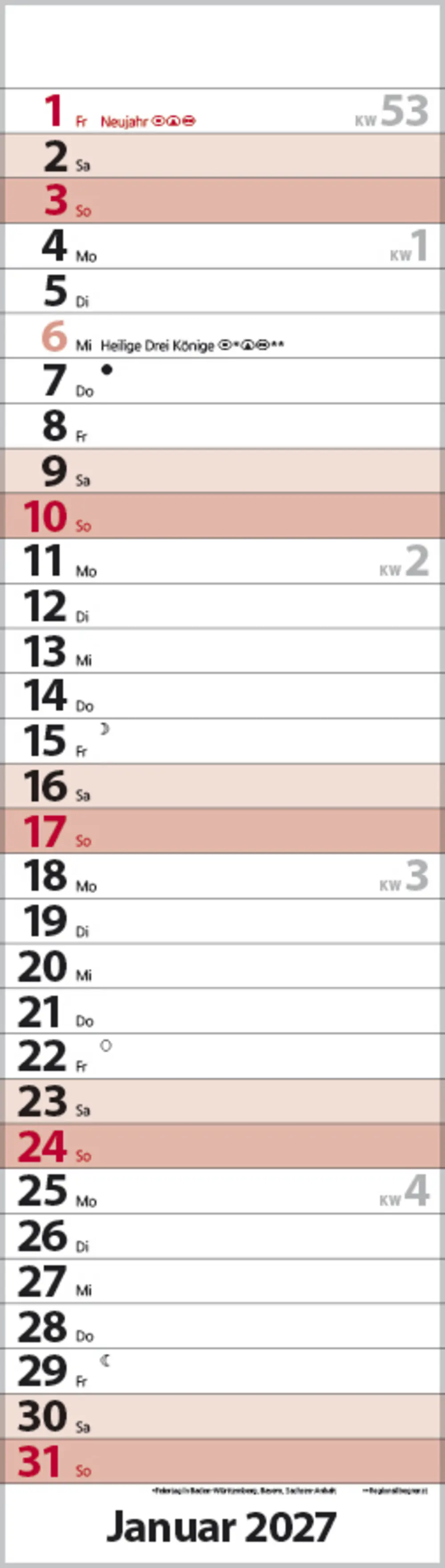 Korsch Kalender Streifenplaner Mini 2027 rot