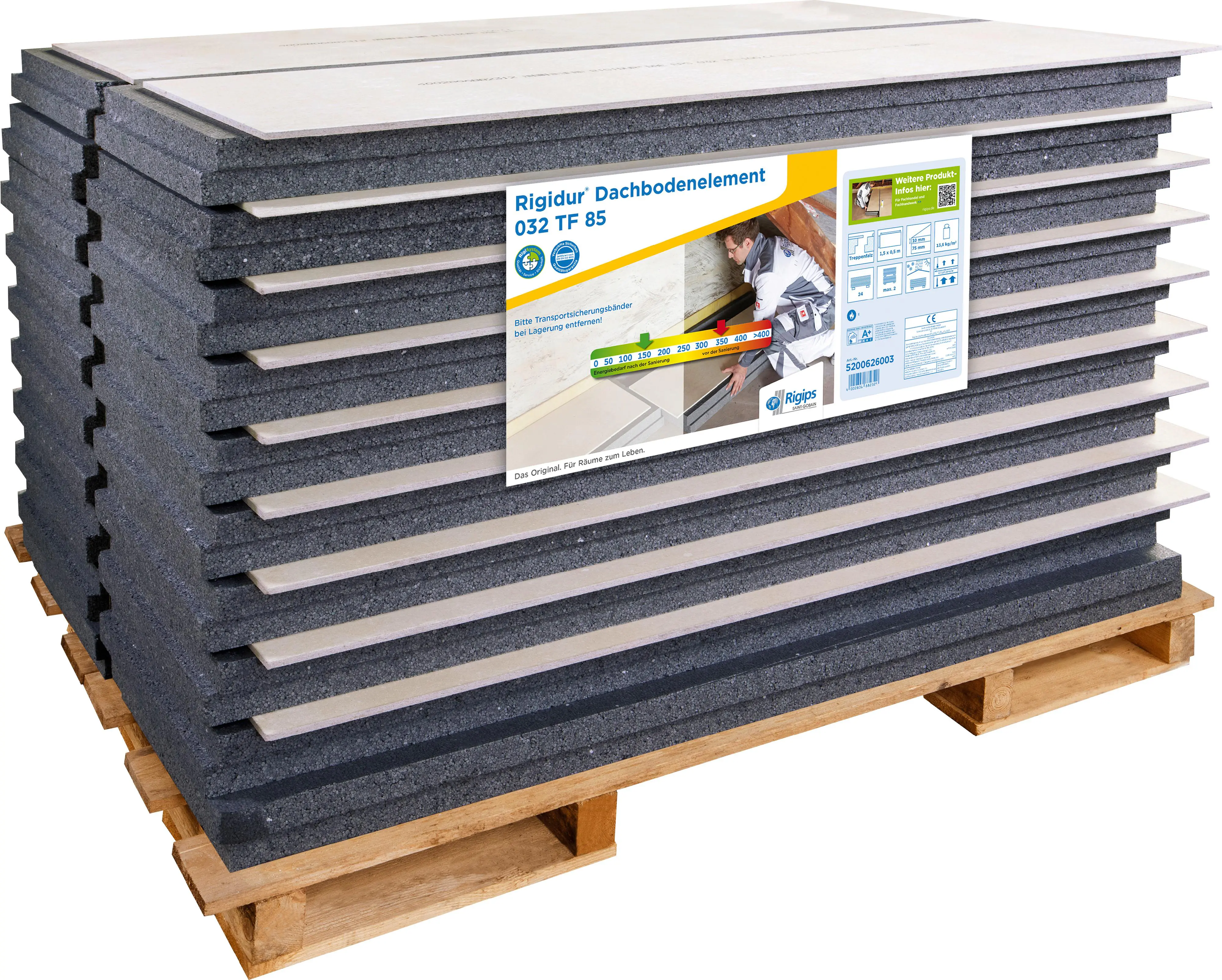 Rigidur Gipsfaser-Dachbodenelement 150 x 50 cm 85 mm mit EPS-Kaschierung