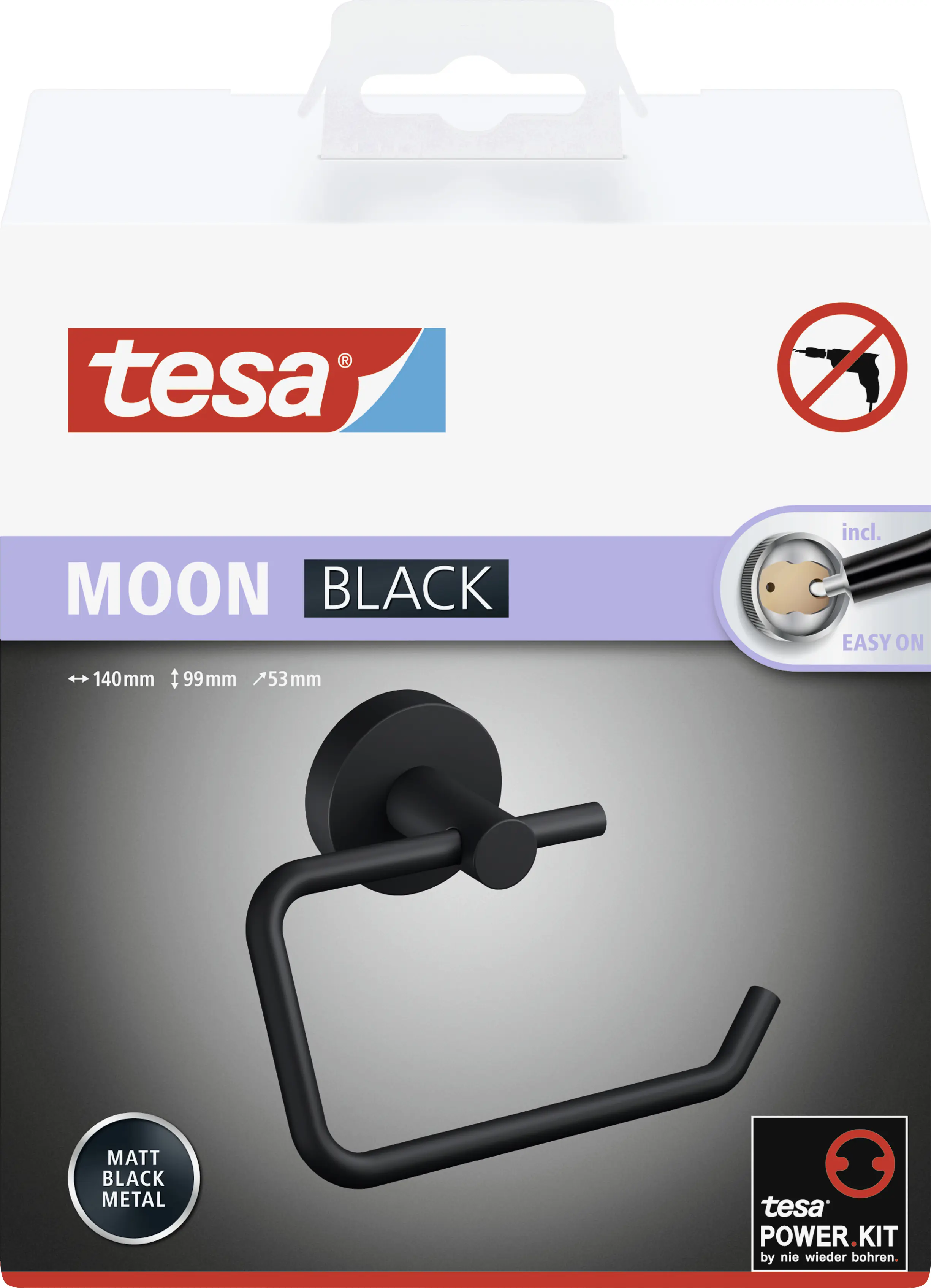 Tesa Toilettenpapierhalter MOON schwarz zum Kleben