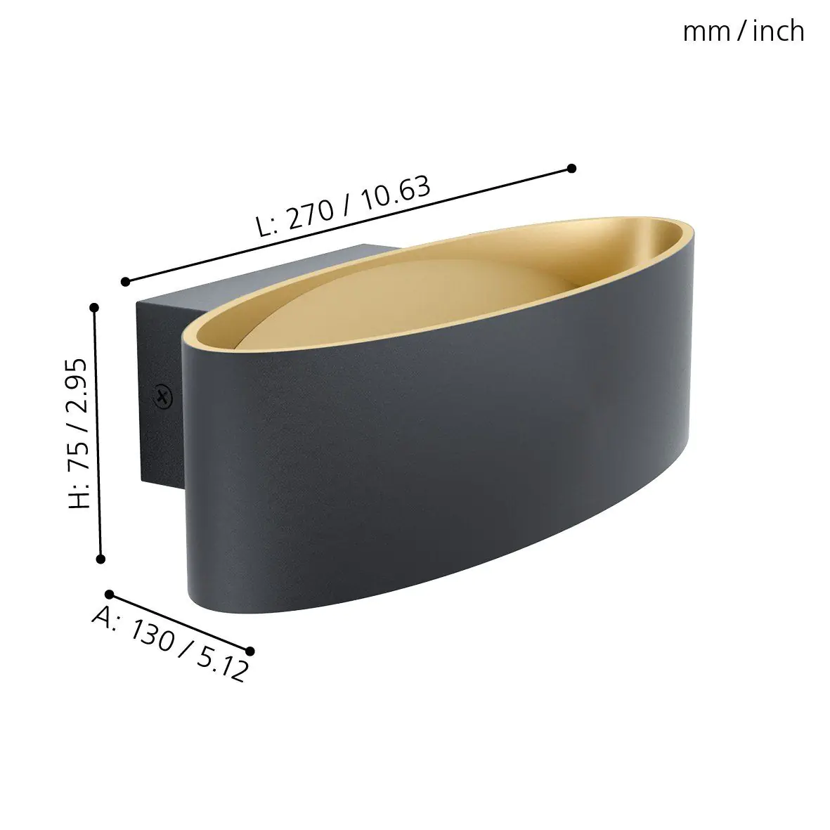 Eglo Wandleuchte Maccacari schwarz-gold 27 x 7,5 cm warmweiß
