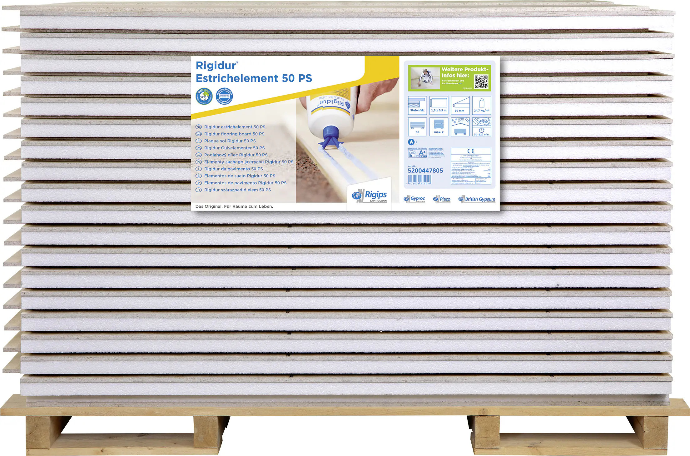 Rigidur Gipsfaser-Estrichelement 150 x 50 cm 50 mm mit Polystyrol-Kaschierung