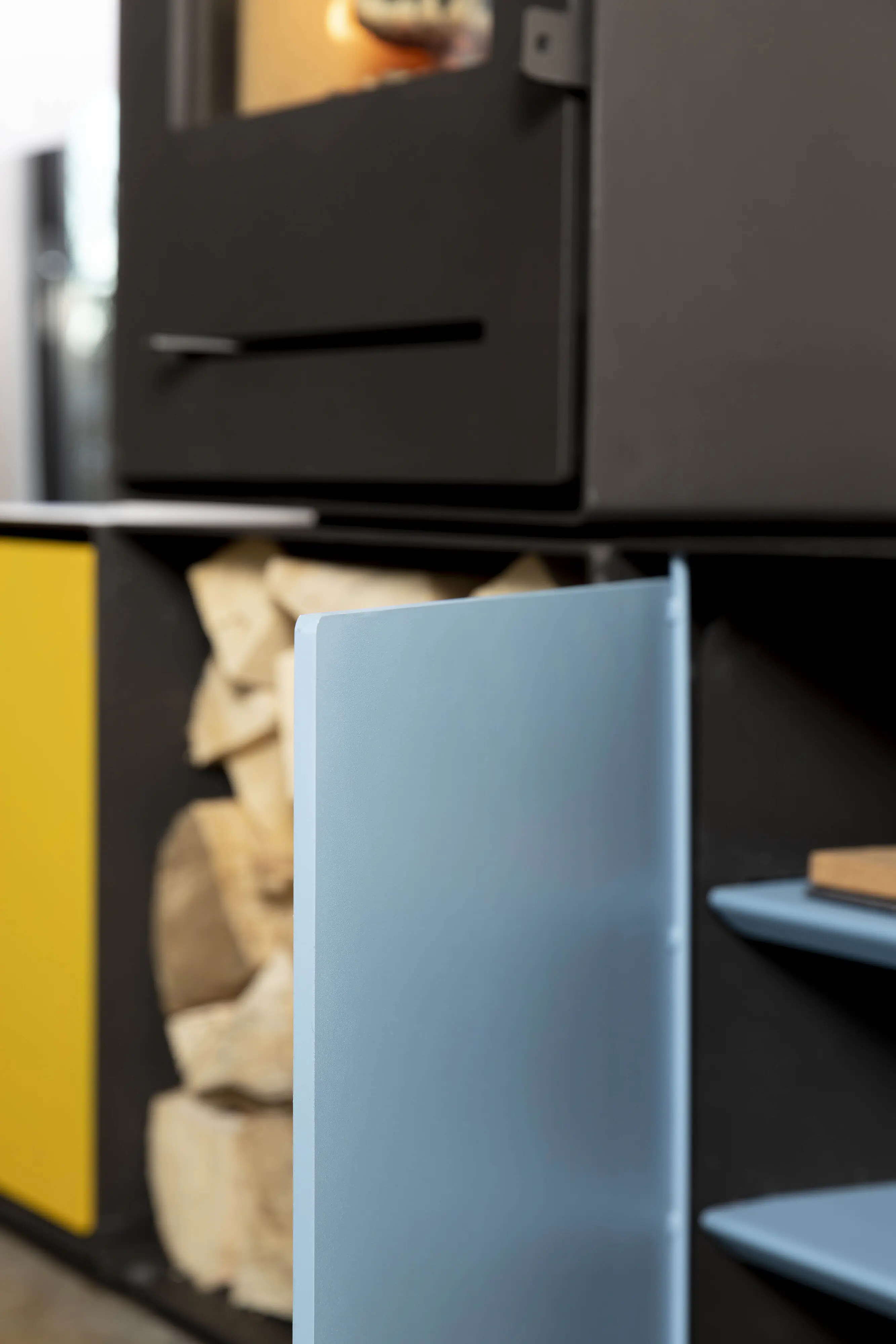 FireFix Tür & Regalböden für quadratische Box zu Kaminofen Nele 44,2 x 35,5 cm blau