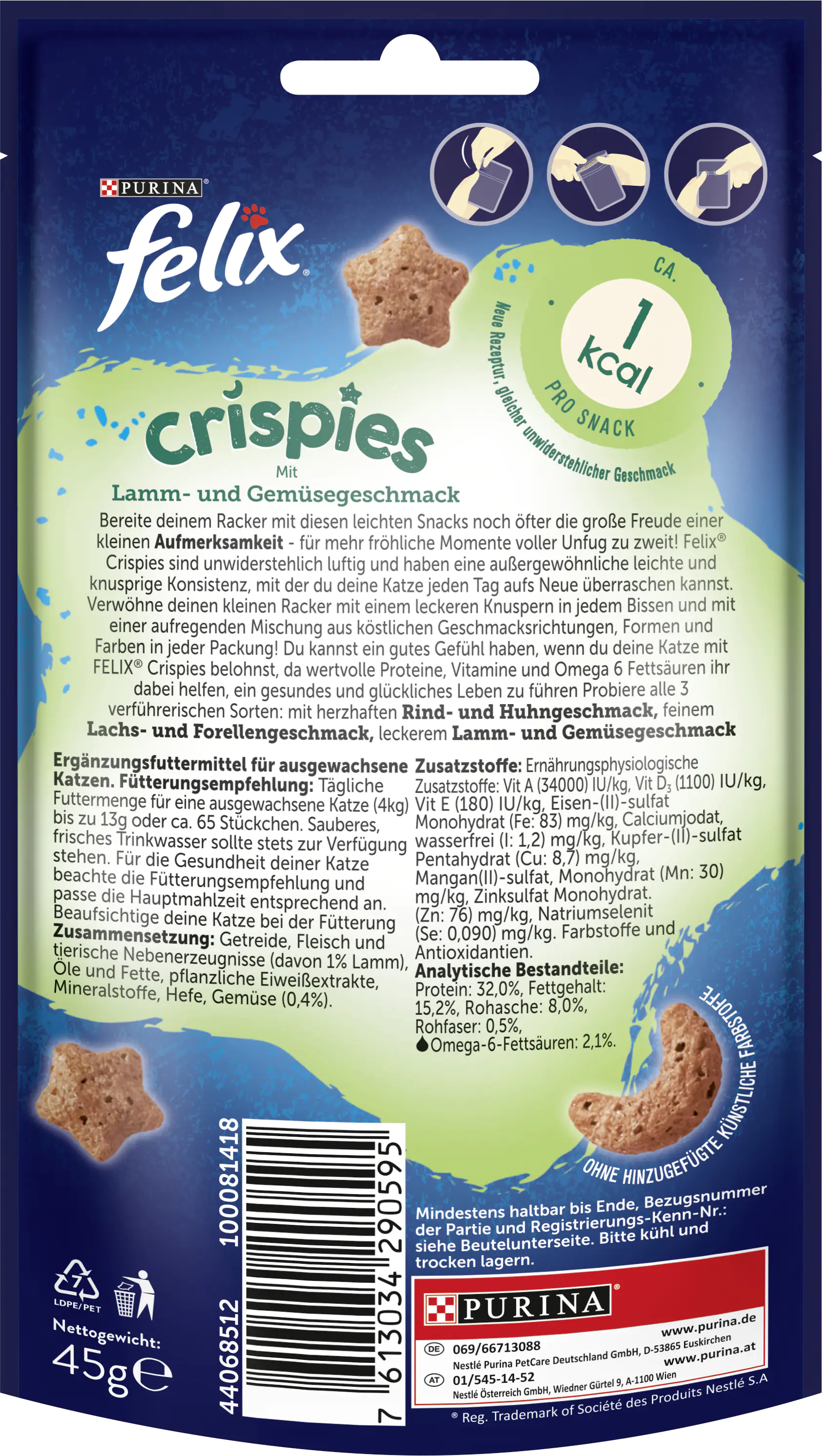 Felix Crispies Katzensnack Fleisch und Gemüse 45g Felix Crispies Katzensnack Fleisch und Gemüse 45g