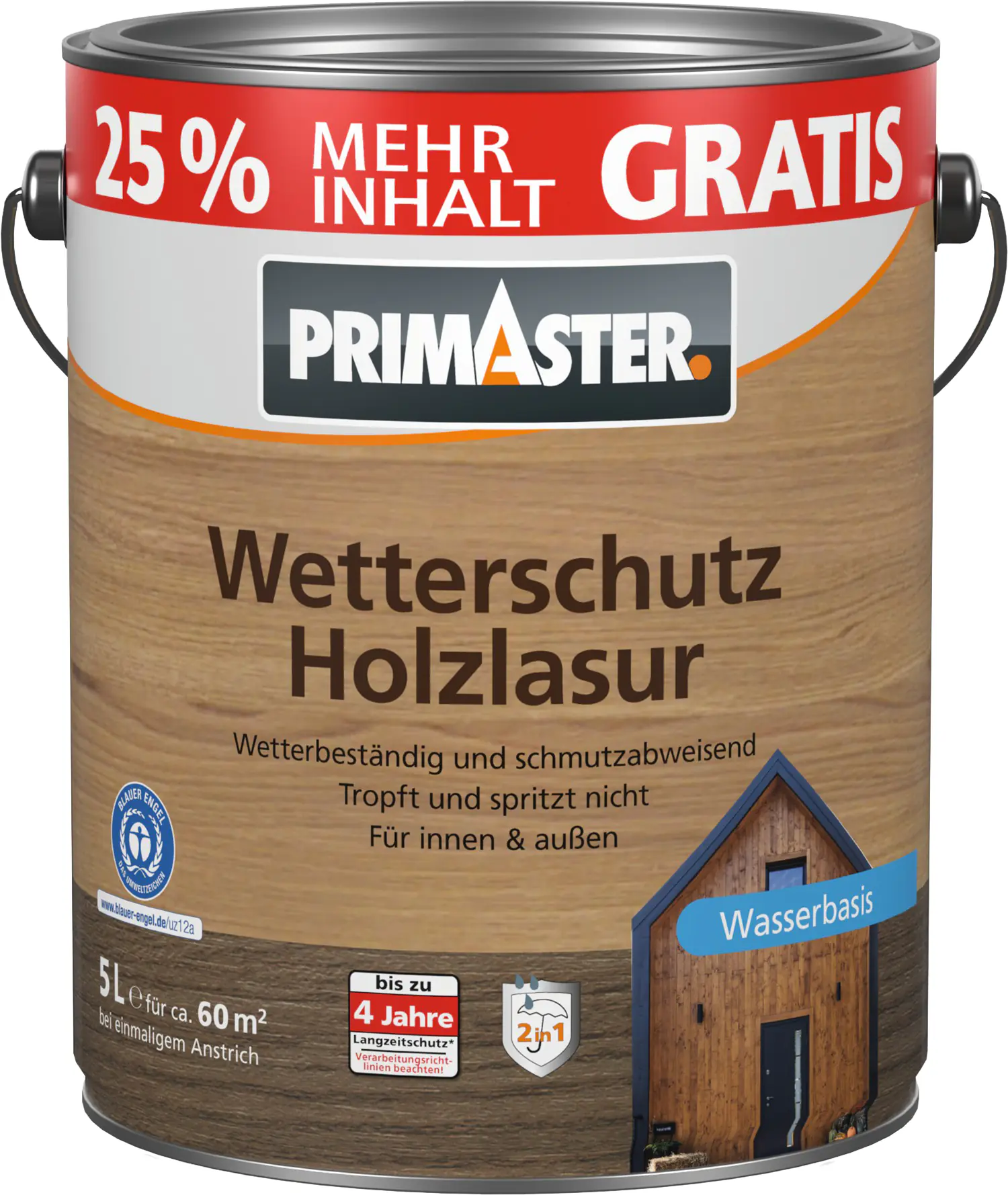 Primaster Wetterschutzlasur Holz 5 L palisander + 25% gratis