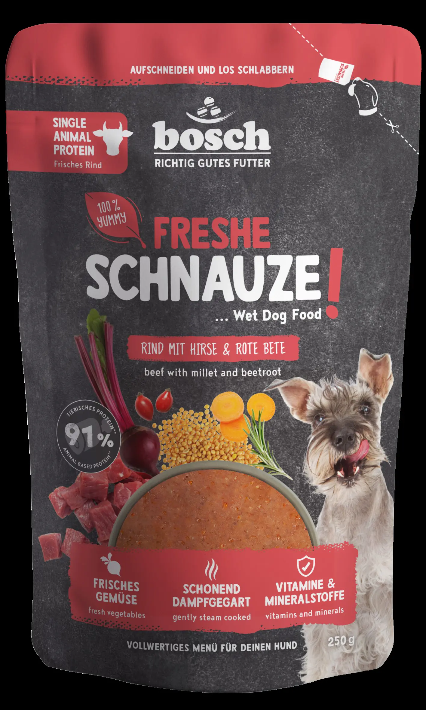Bosch Freshe Schnauze Hundenassfutter Adult 250 g Rind mit Hirse & rote Beete