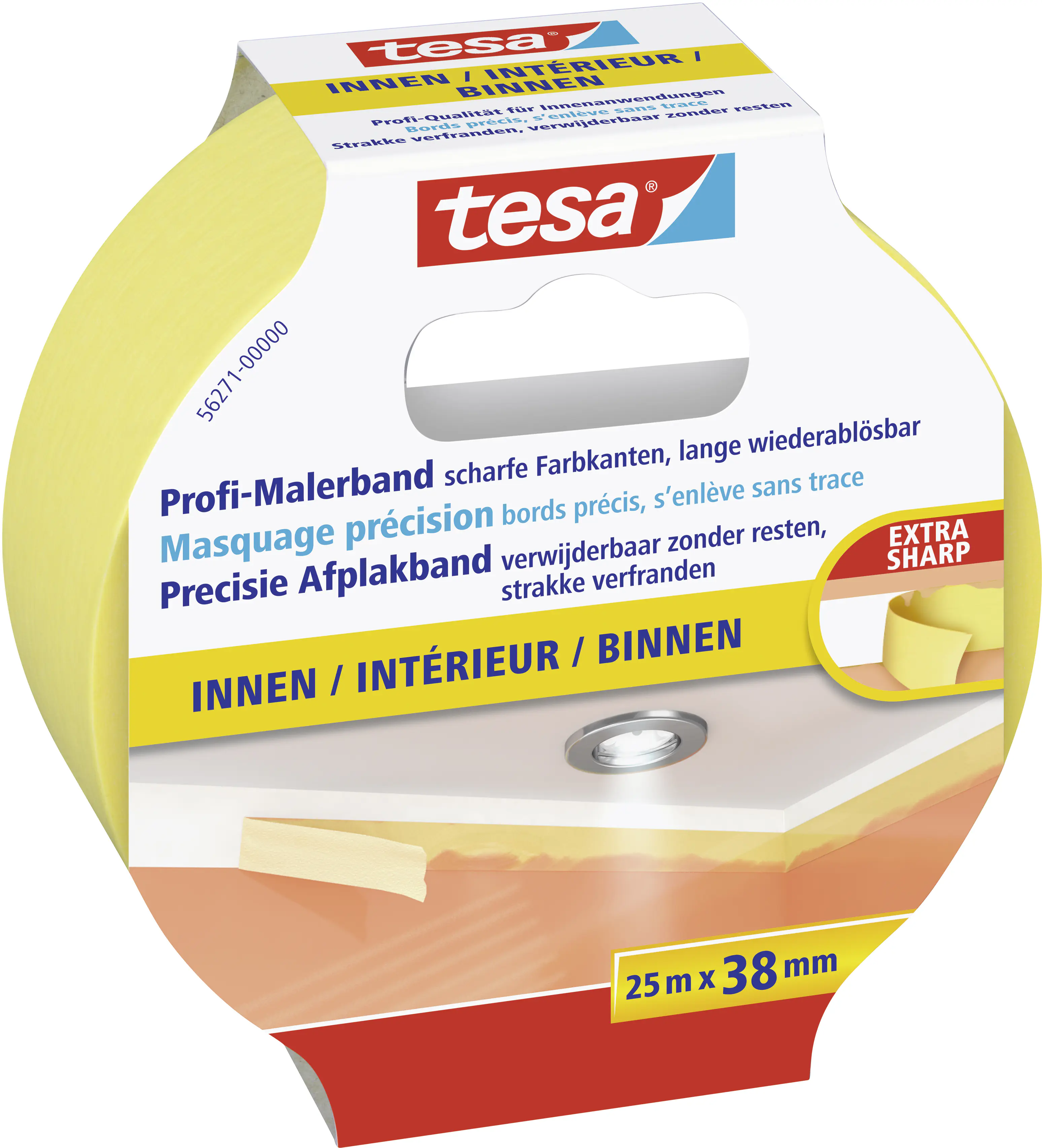 tesa Profi-Malerband Innen 25 m x 38 mm, gelb
