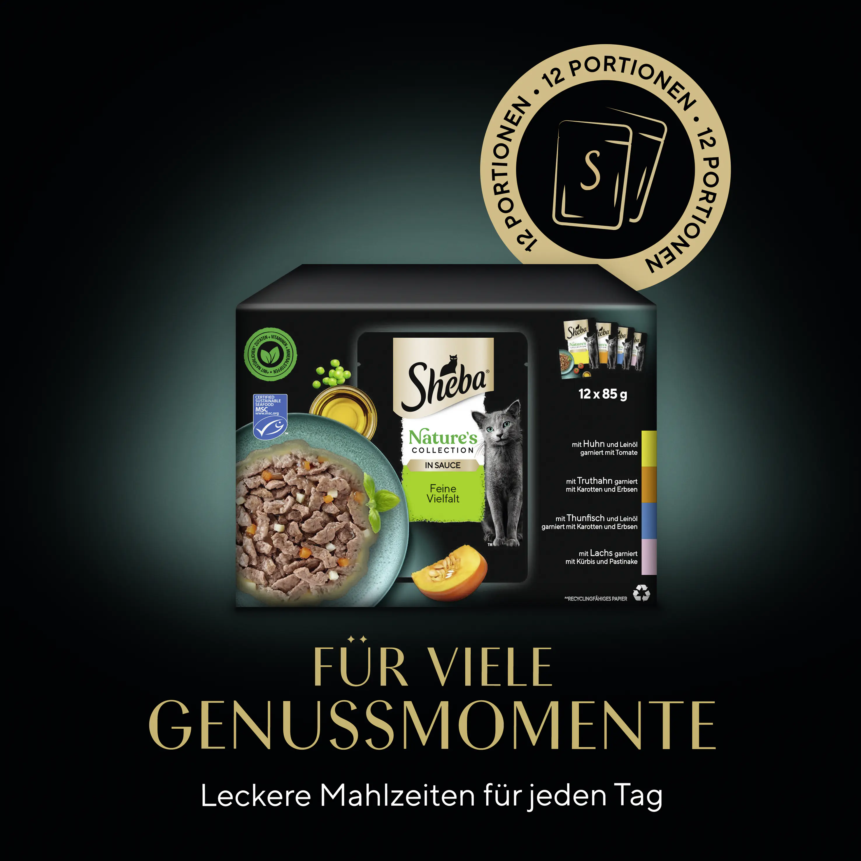 Sheba Pouch Feine Vielfalt Katzennassfutter Adult 12 x 85 g Natures Mix Soße 