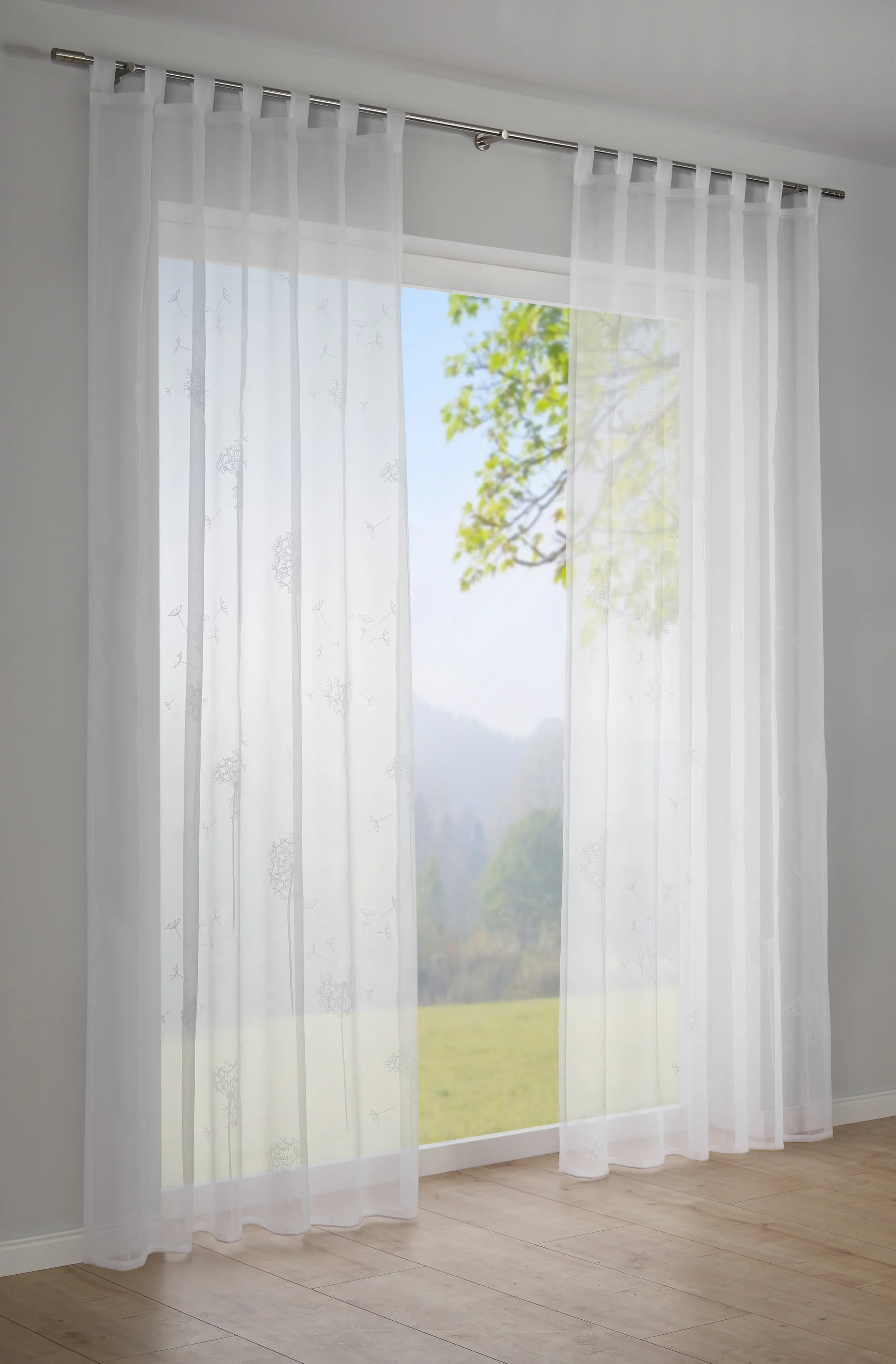 Sehlbach Schlaufenschal mit Gardinenband Pusteblume weiß 140 x 245 cm