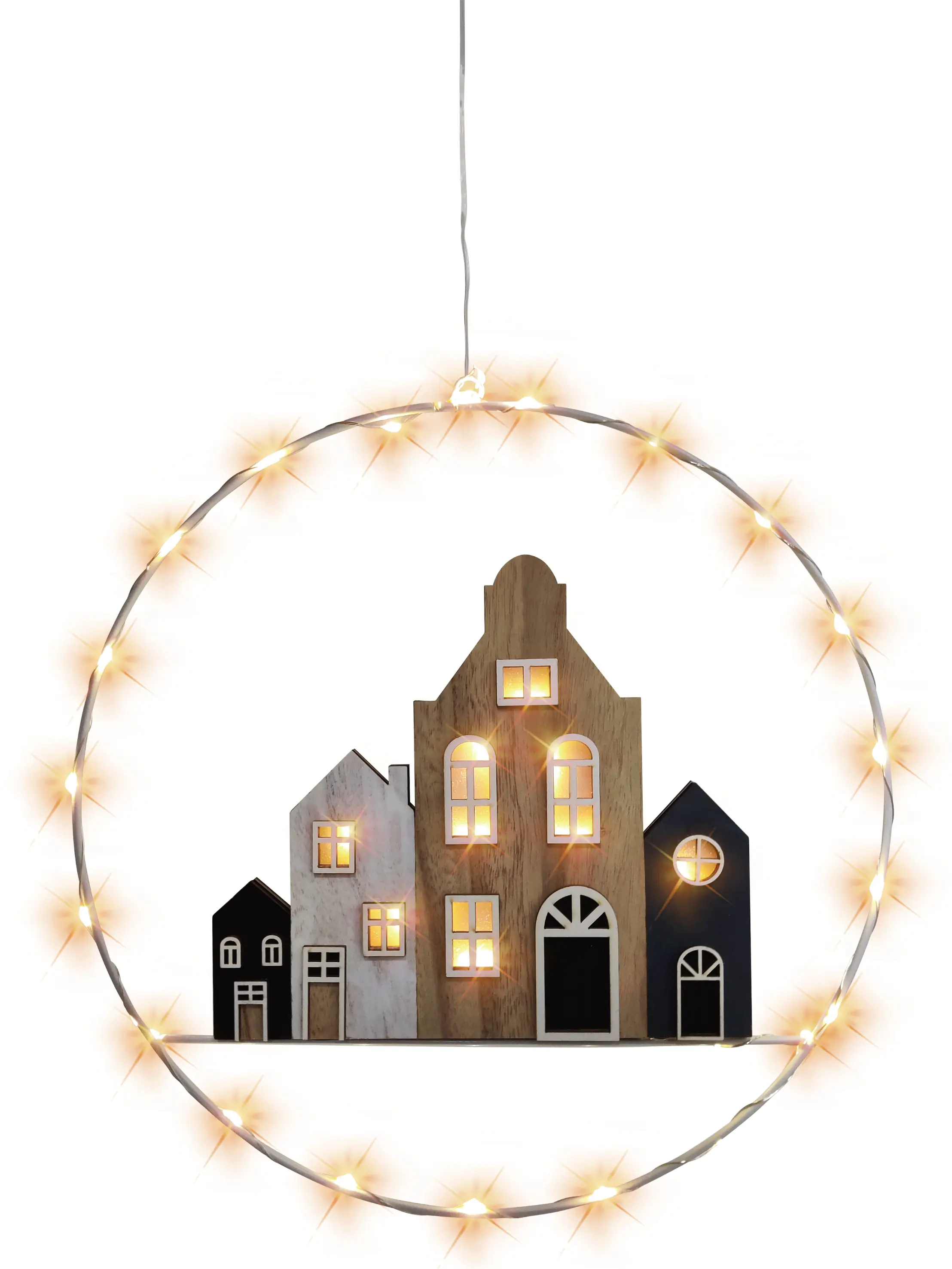 TrendLine hängender Kreis Metall + Holz Ø 30 cm natur/weiß