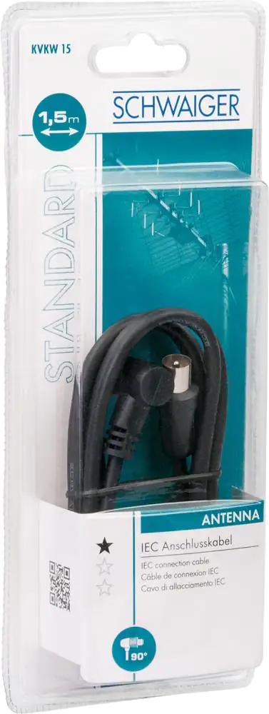 Schwaiger Antennen Anschlusskabel KVKW15 532 (75dB) weiß, 1,5m, 90° gewinkelt, 1x IEC Stecker / 1x I