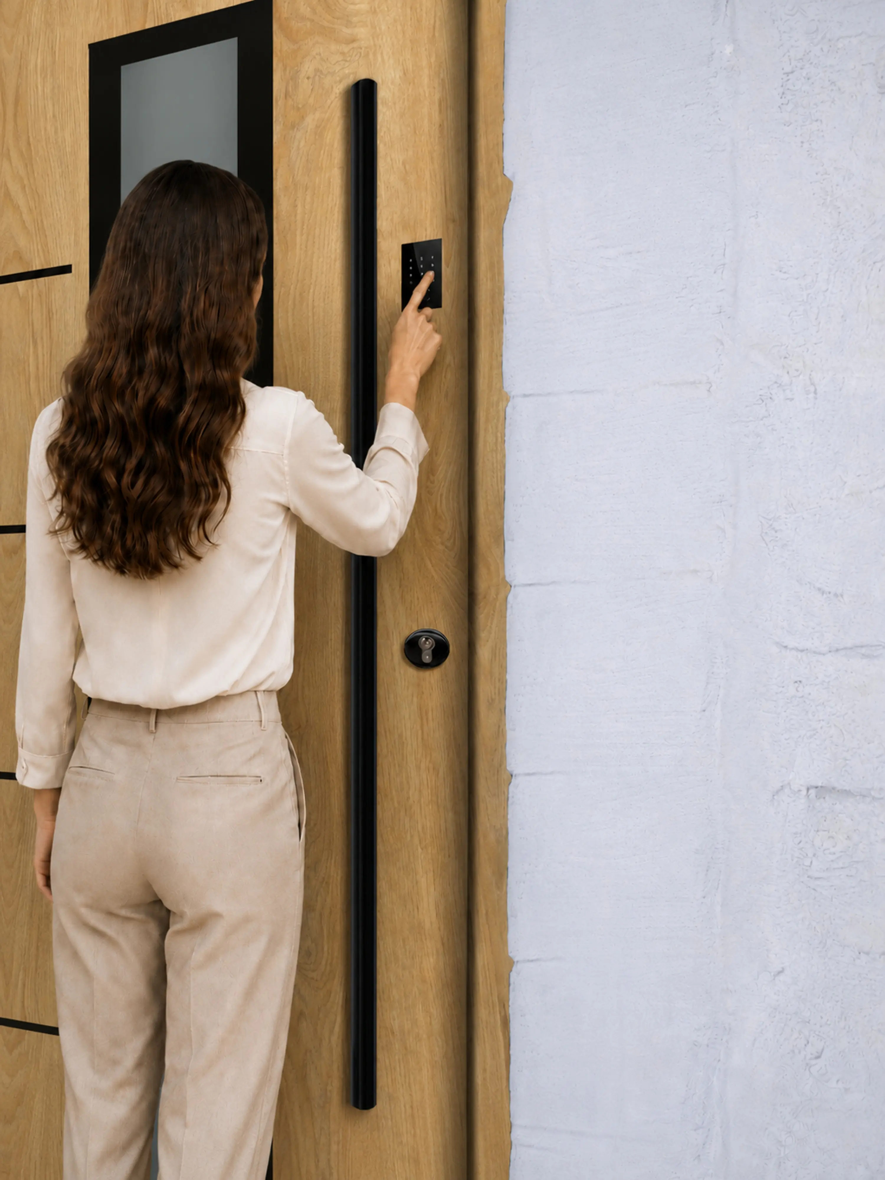 Splendoor Haustür Passivedoor Premium B06 Aluminium/Stahl Eiche BlackDesign DIN rechts 98 x 208 cm mit Tastatur & Fingerscan