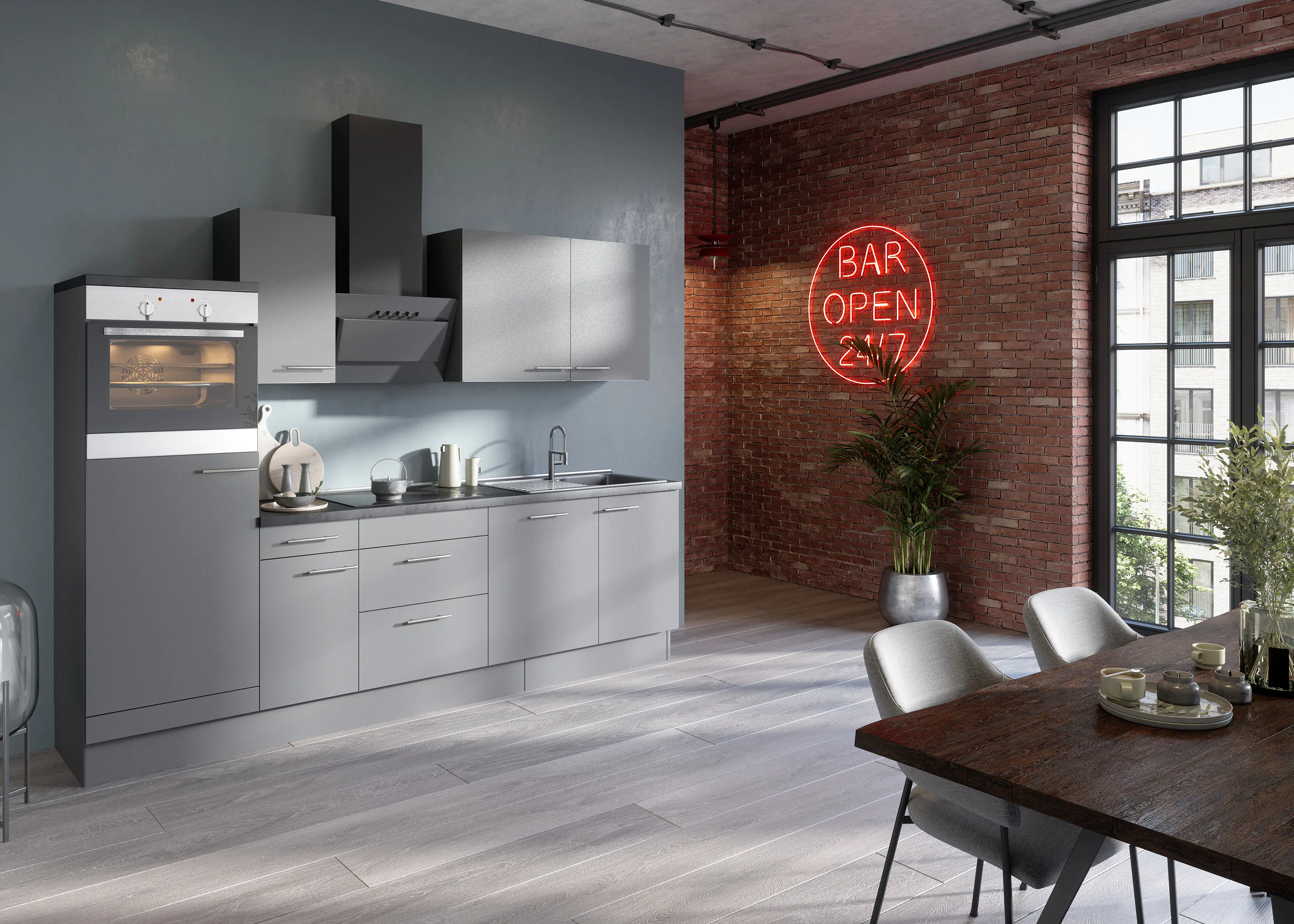 Optifit Mats Küchenzeile mit E-Geräte basaltgrau 270 cm