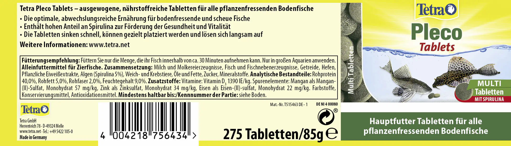 Tetra Zierfischfutter Pleco Tablets 275 Tabs Tetra Zierfischfutter Pleco Tablets 275 Tabs