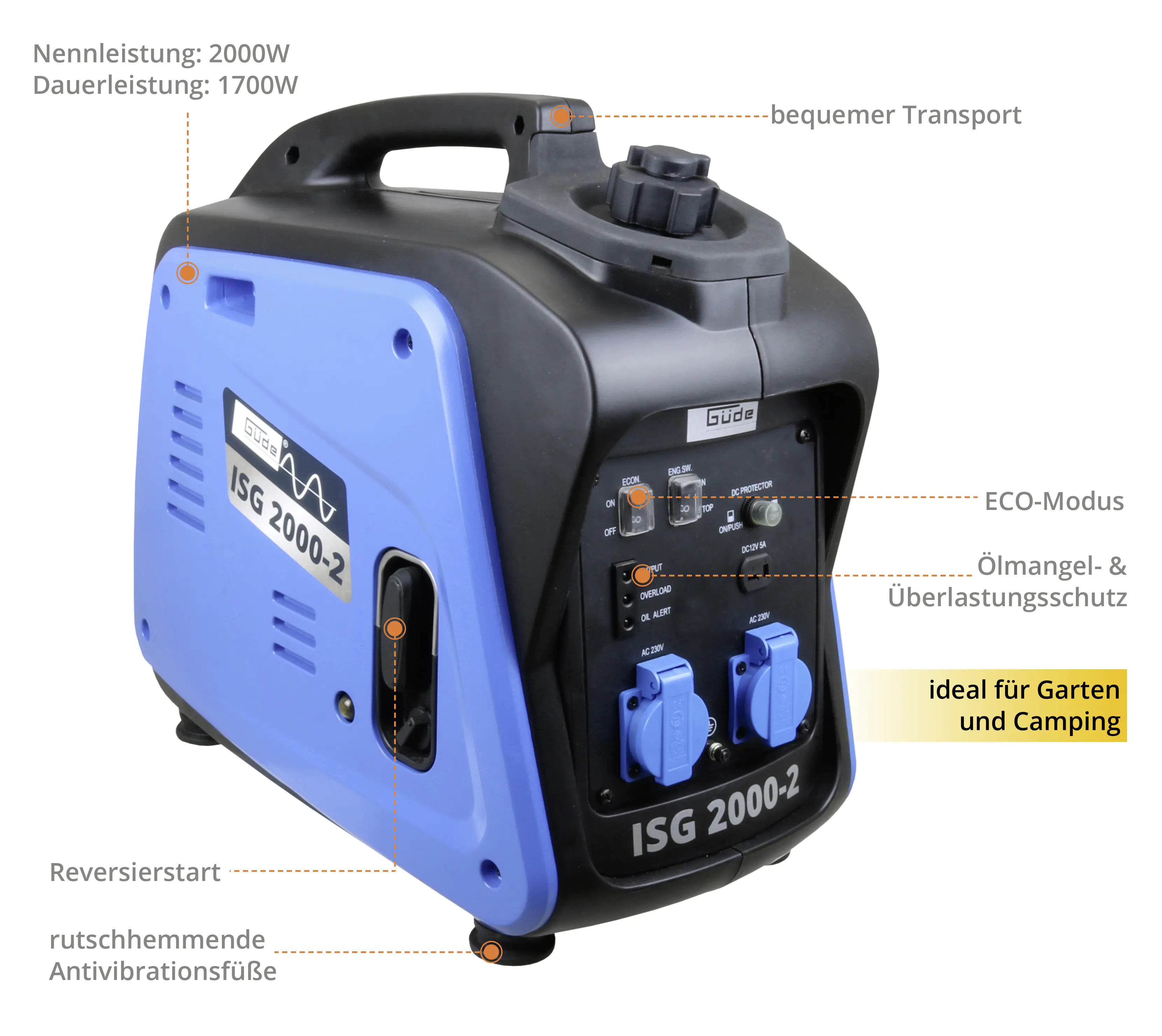 Güde Inverter-Stromerzeuger ISG 2000-2 2000 W Benzin Güde Inverter-Stromerzeuger ISG 2000-2 2000 W Benzin