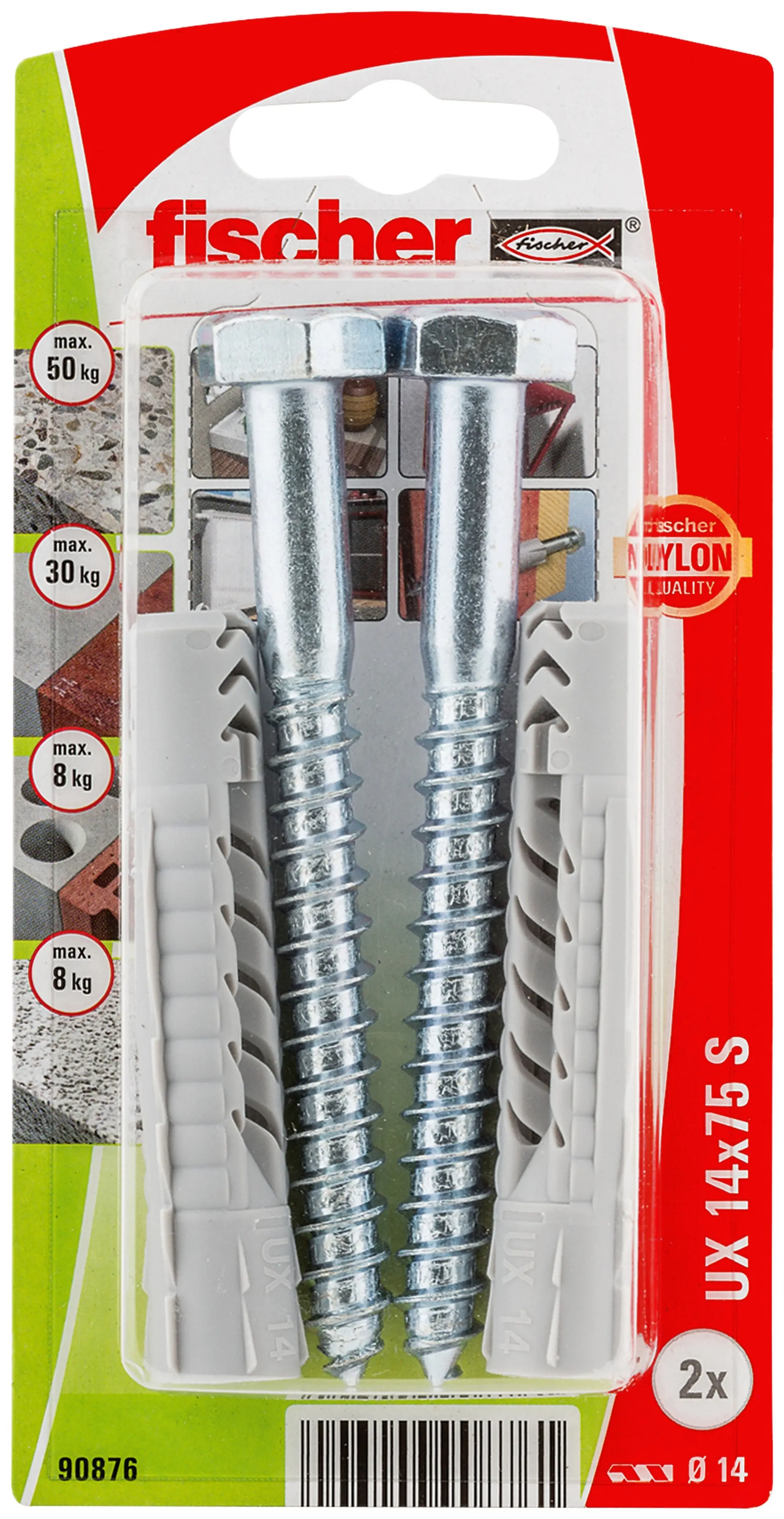Fischer Universaldübel UX 14 x 75 mm mit Schraube - 2 Stück