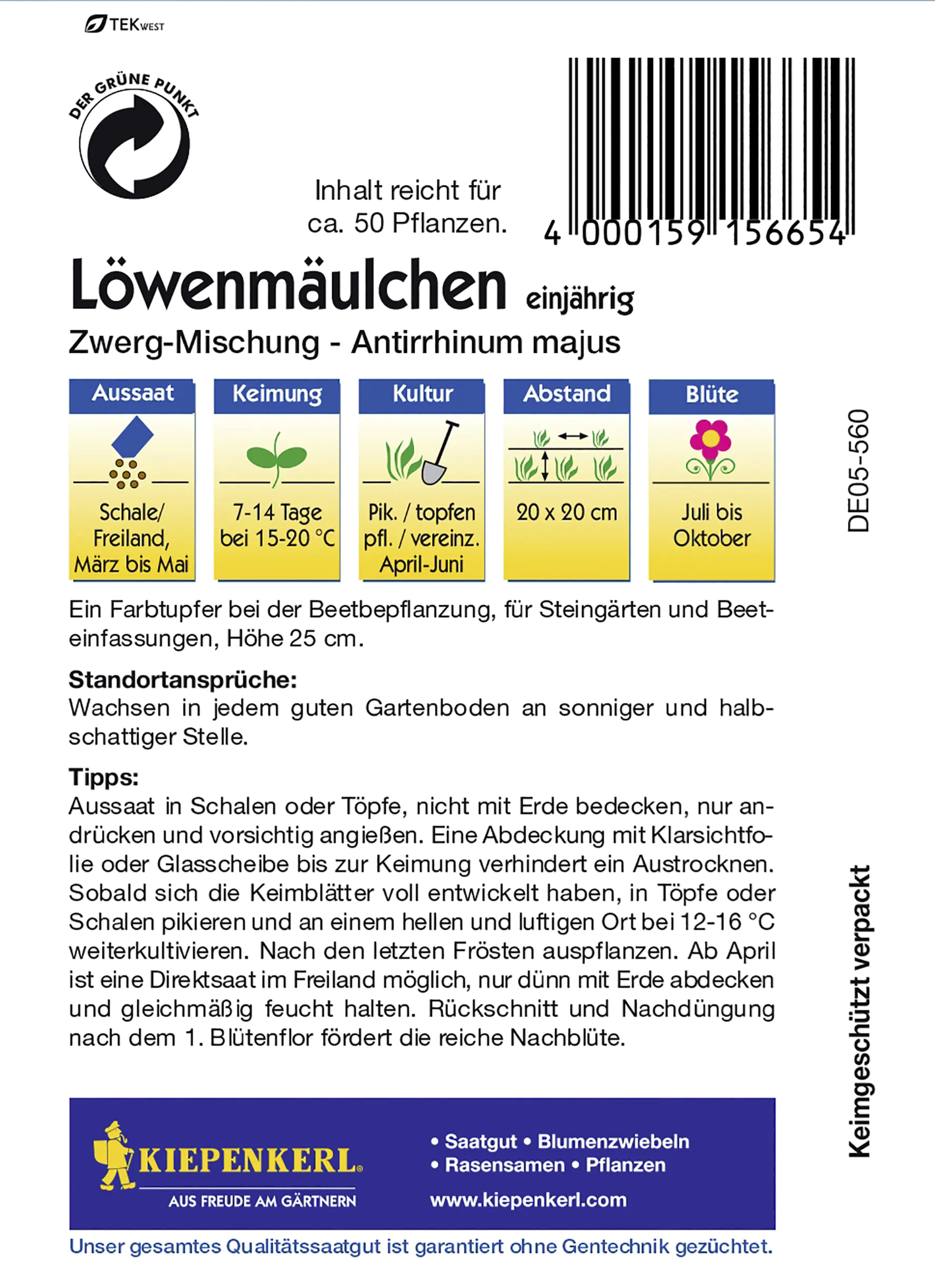 Kiepenkerl Löwenmäulchen Zwerg-Mischung Inhalt reicht für ca. 50 Pflanzen