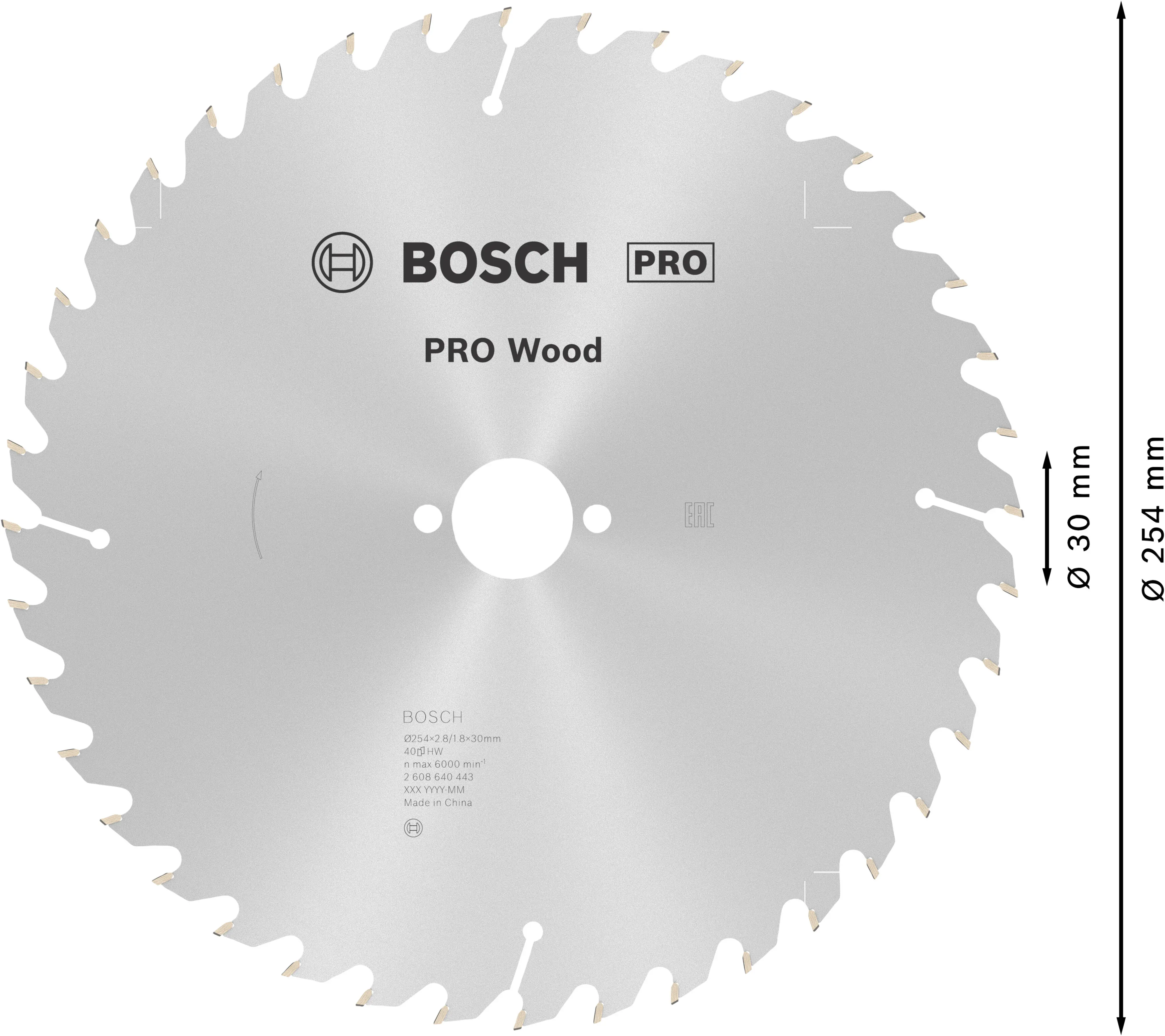 Bosch PRO Wood Kreissägeblatt 254 x 2,8 x 30 mm T40 Bosch PRO Wood Kreissägeblatt 254 x 2,8 x 30 mm T40